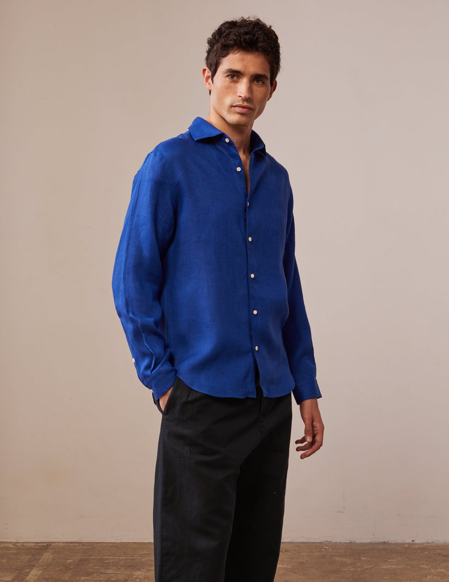 Chemise Aristote en lin bleue - Lin - Col Italien#3