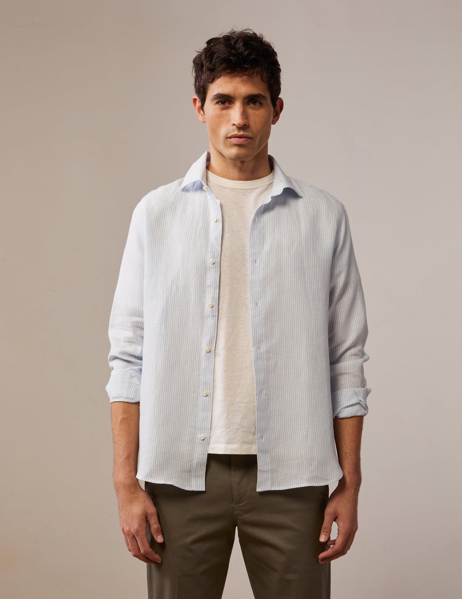  Auguste light blue linen shirt - Linen - French Collar#3