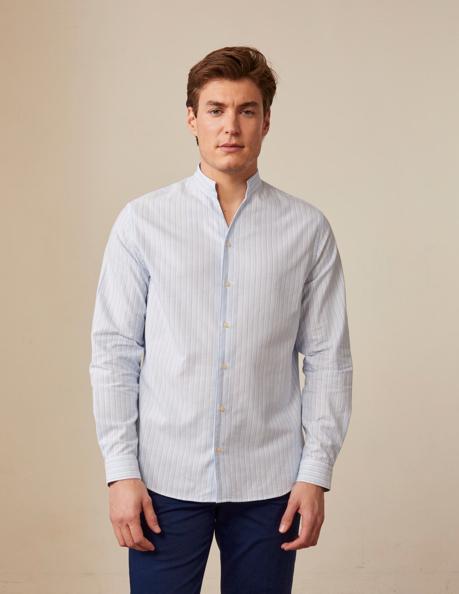 Striped light blue Carl shirt - Oxford - Open Straight Collar#3