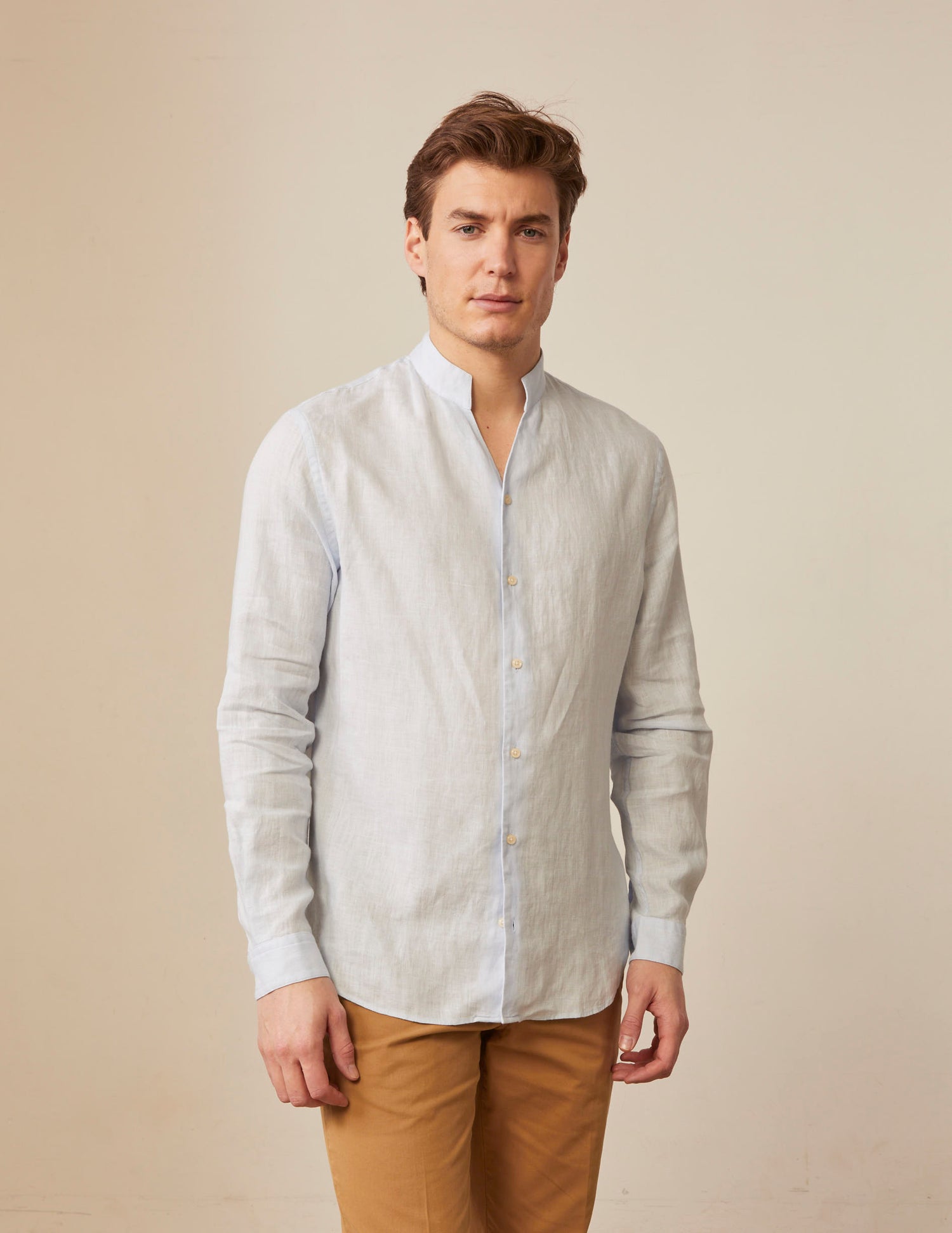 Carl light blue linen shirt - Linen -  Open straight Collar#3