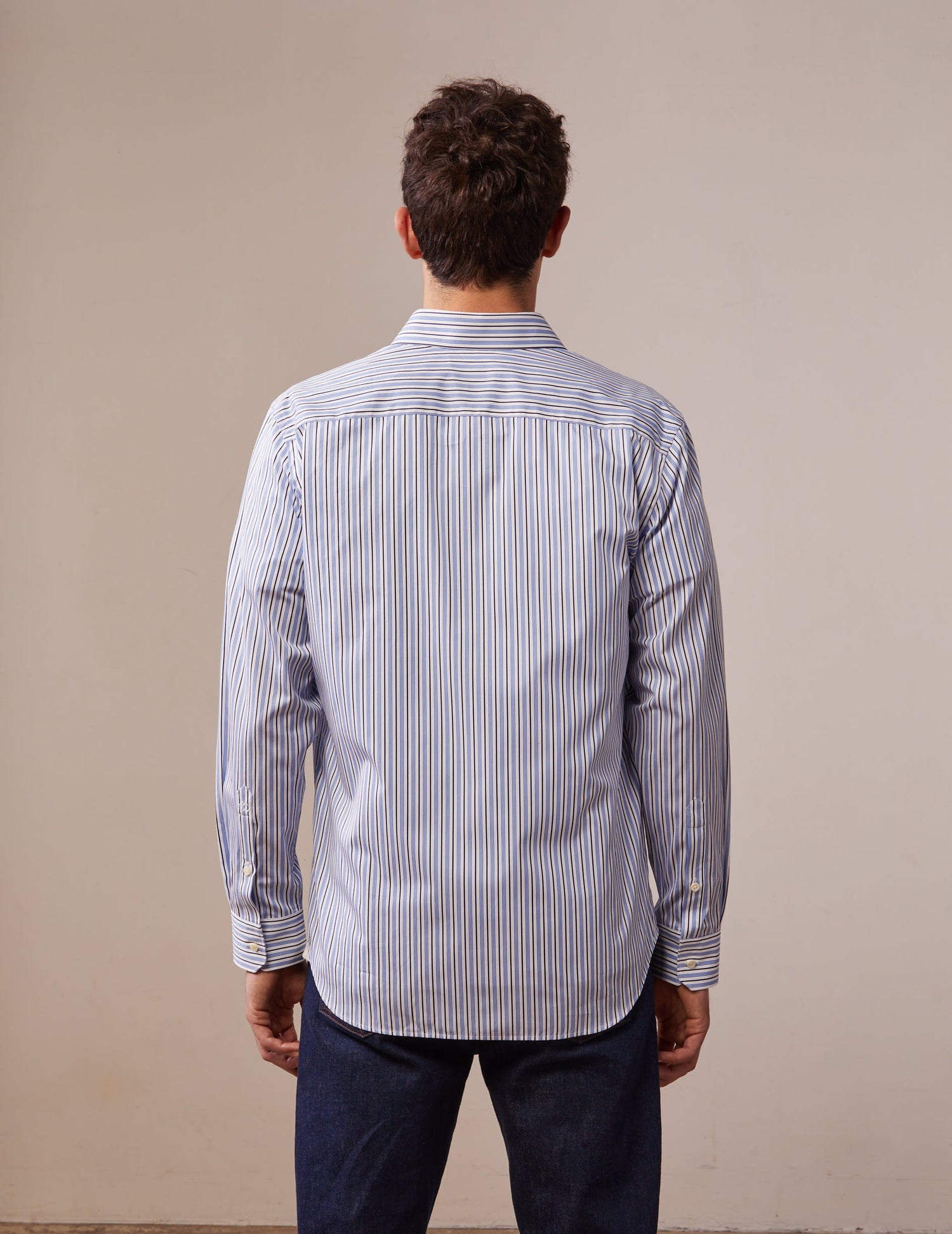 Striped navy semi-fitted shirt - Poplin - Figaret Collar#4