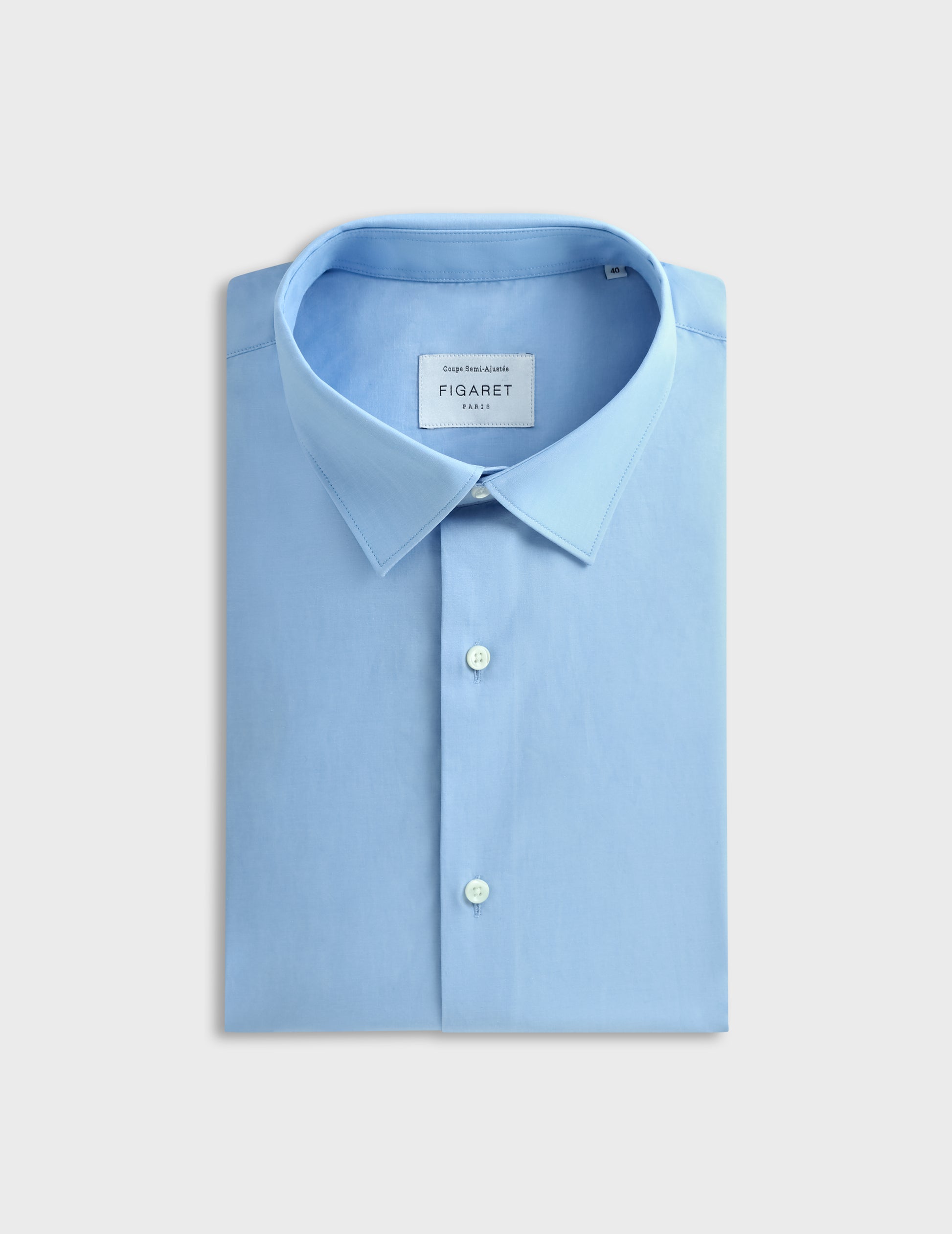 Figaret collar shirt in plain light blue poplin - Poplin - Figaret Collar