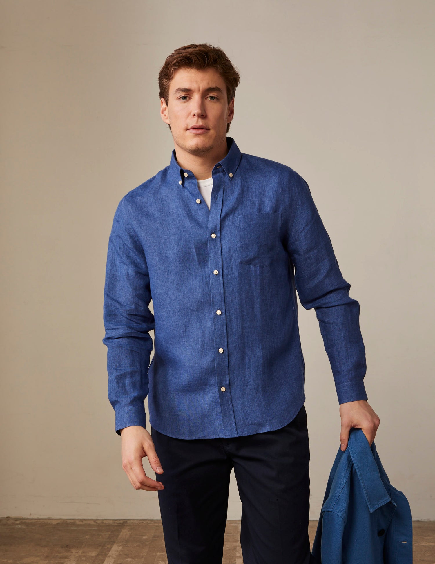 Chemise Gabriel en lin bleue - Lin - Col Américain