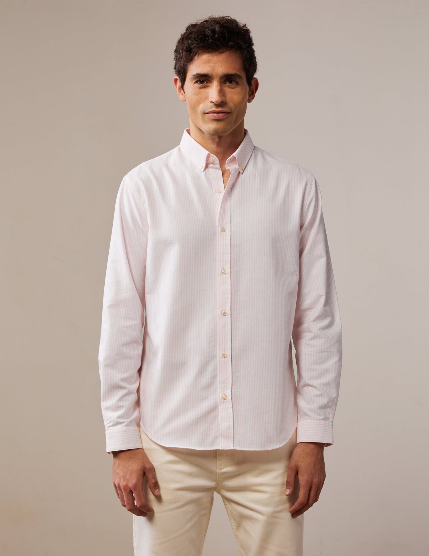 Striped light pink Gaspard shirt - Oxford - American Collar#3