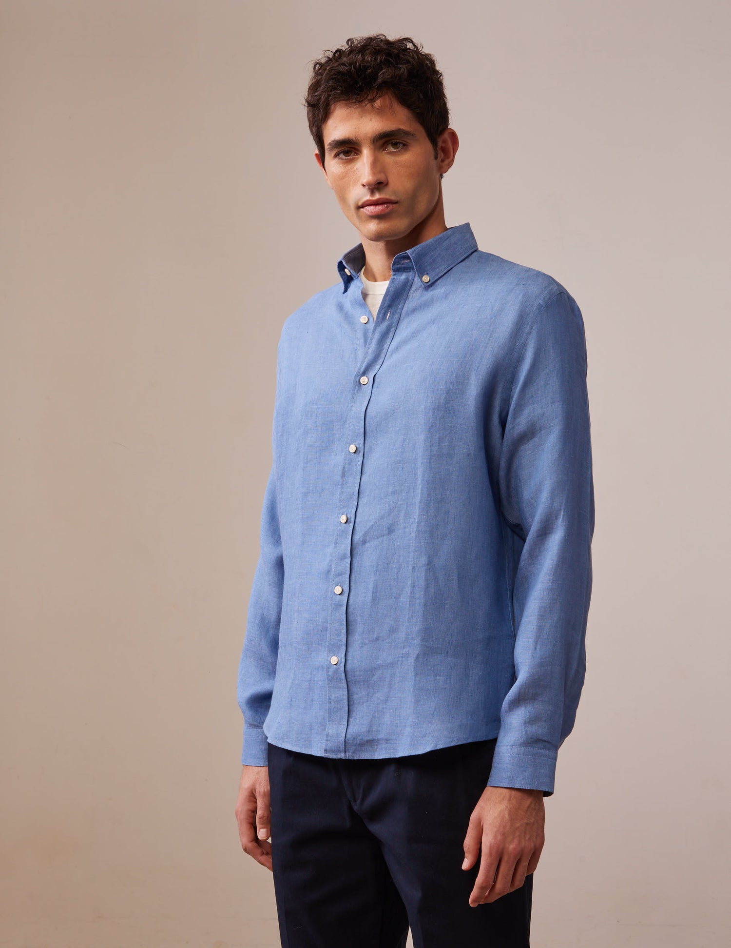 Chemise Gaspard en lin bleu - Lin - Col Américain#3