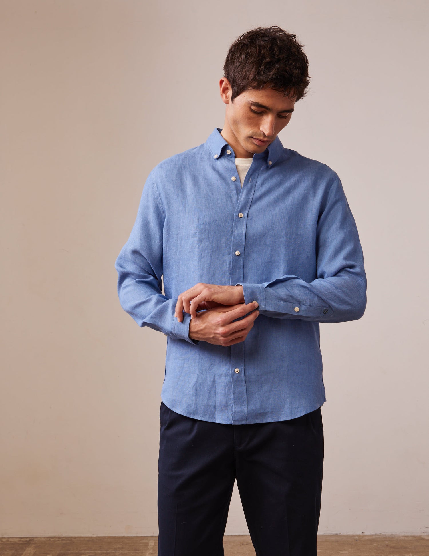 Chemise Gaspard en lin bleu - Lin - Col Américain