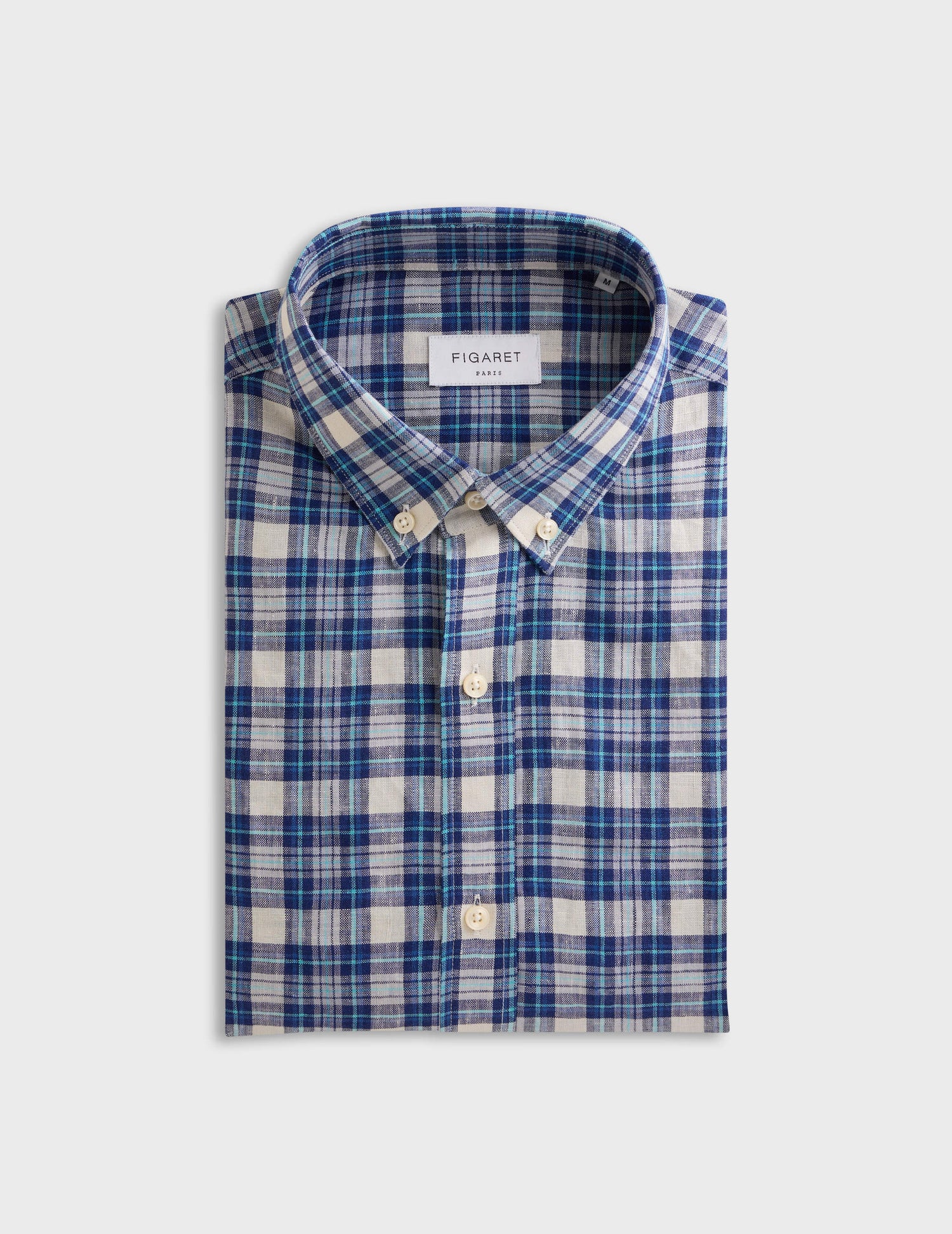 Chemise Gaspard à carreaux en lin bleu marine - Lin - Col Américain#4