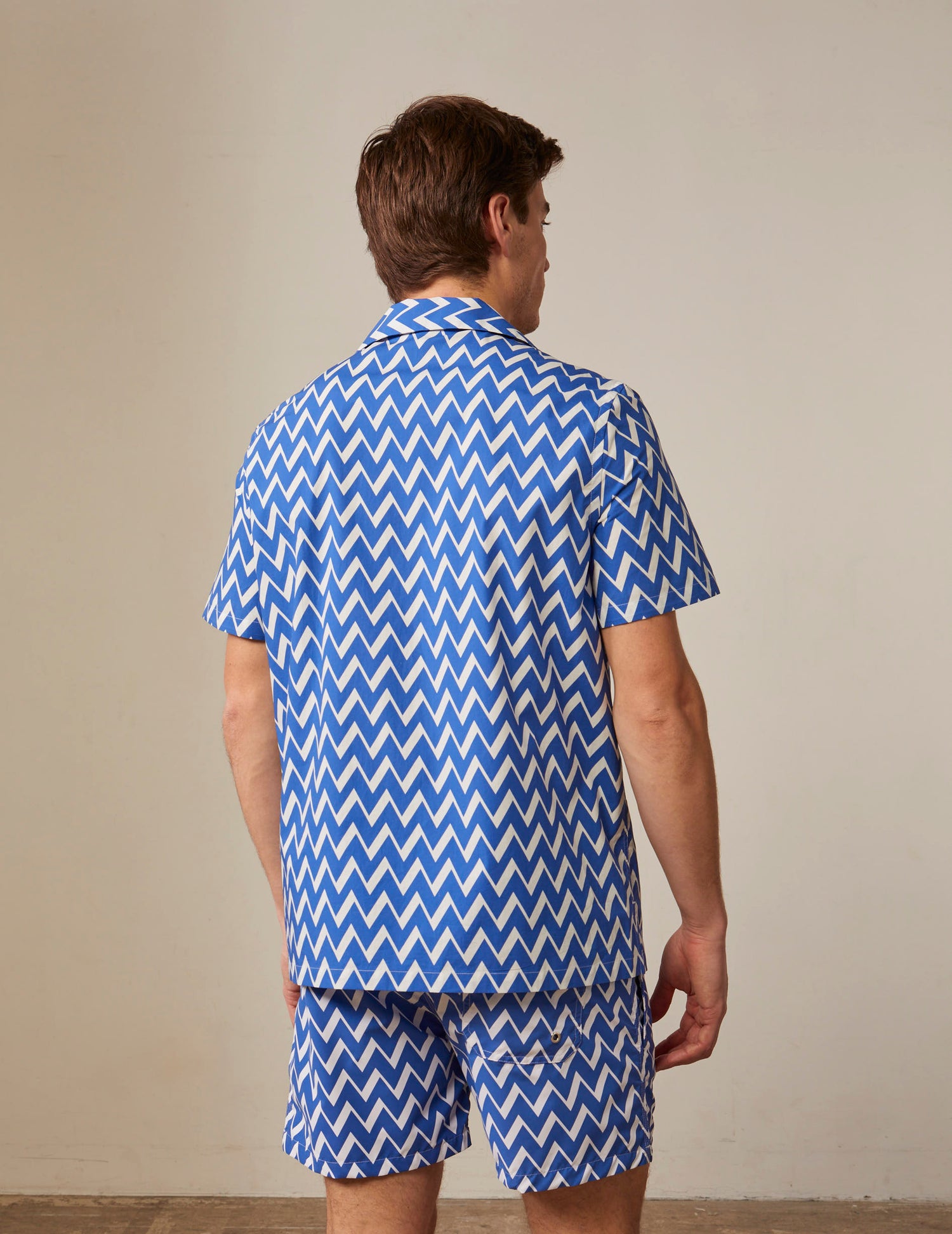 Chemise Hilann manches courtes imprimée bleue - Popeline - Col Pyjama#2