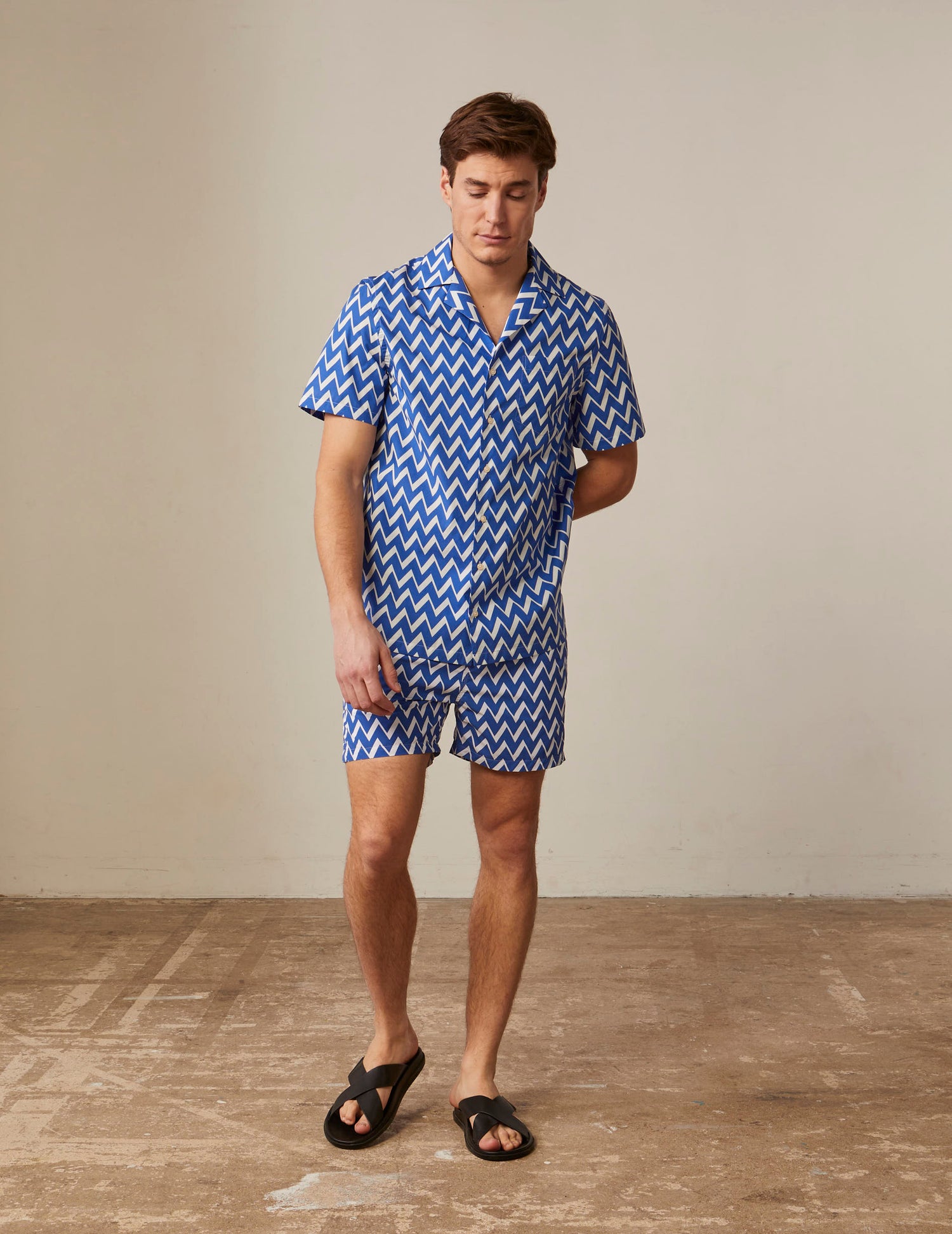 Chemise Hilann manches courtes imprimée bleue - Popeline - Col Pyjama#3