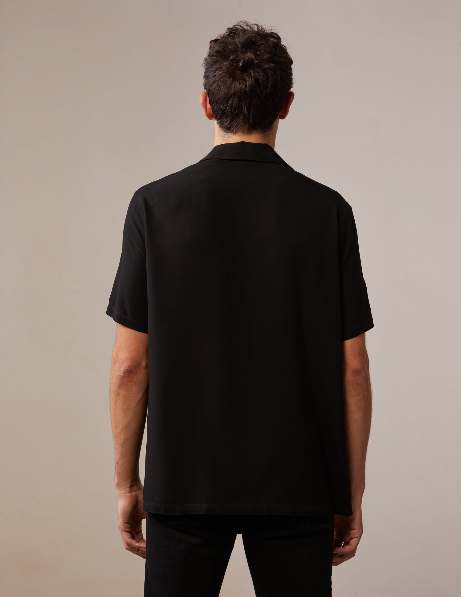 Short sleeve black Hilann shirt - Viscose - Pyjamas Collar#2