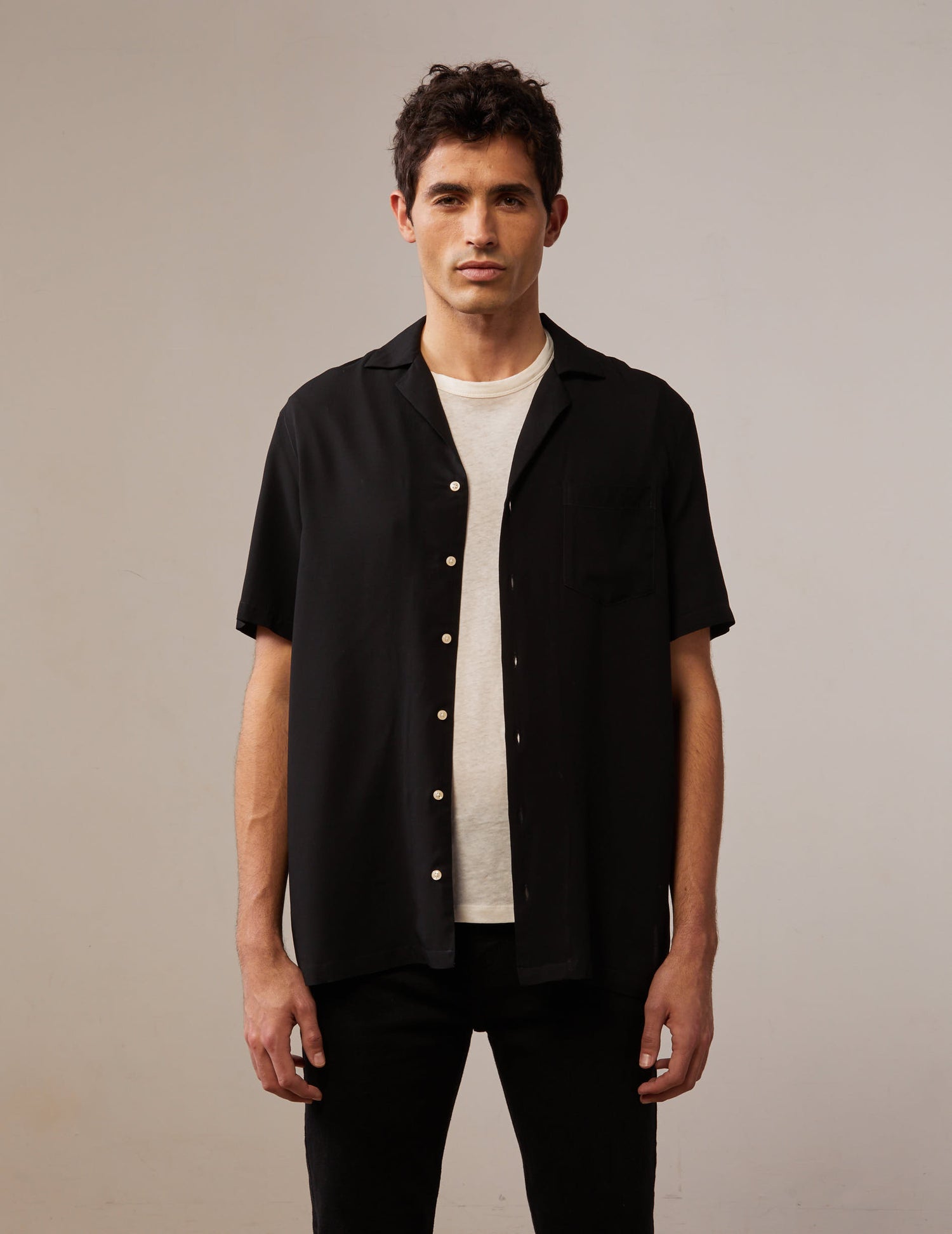 Short sleeve black Hilann shirt - Viscose - Pyjamas Collar#4