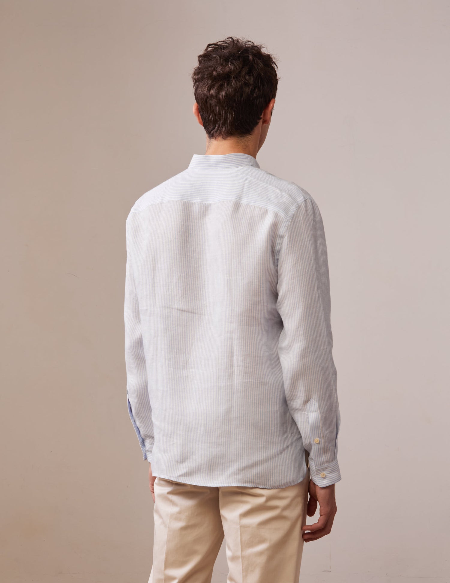 Hilario shirt in light blue striped linen - Linen - Officer Collar#2