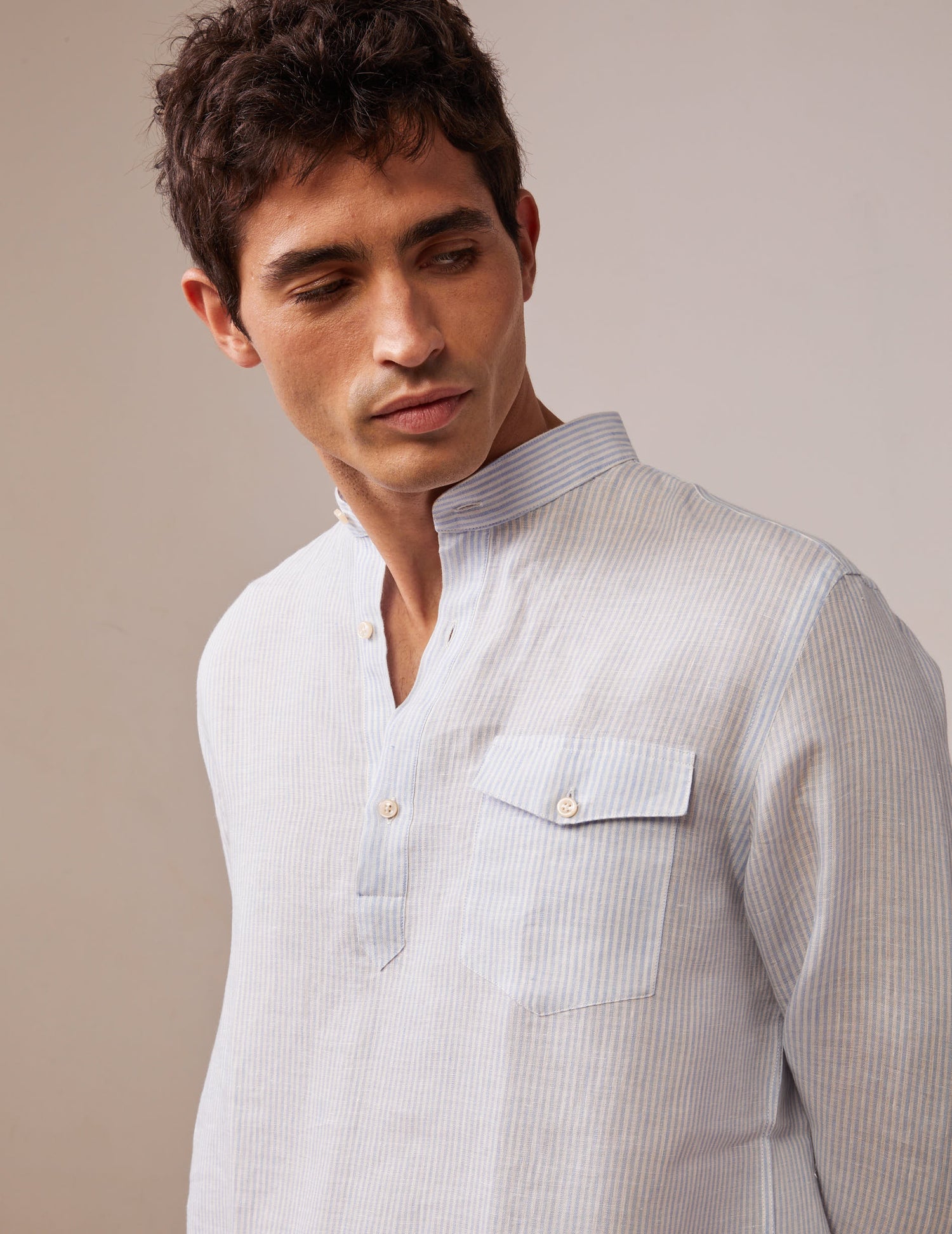 Hilario shirt in light blue striped linen - Linen - Officer Collar#4