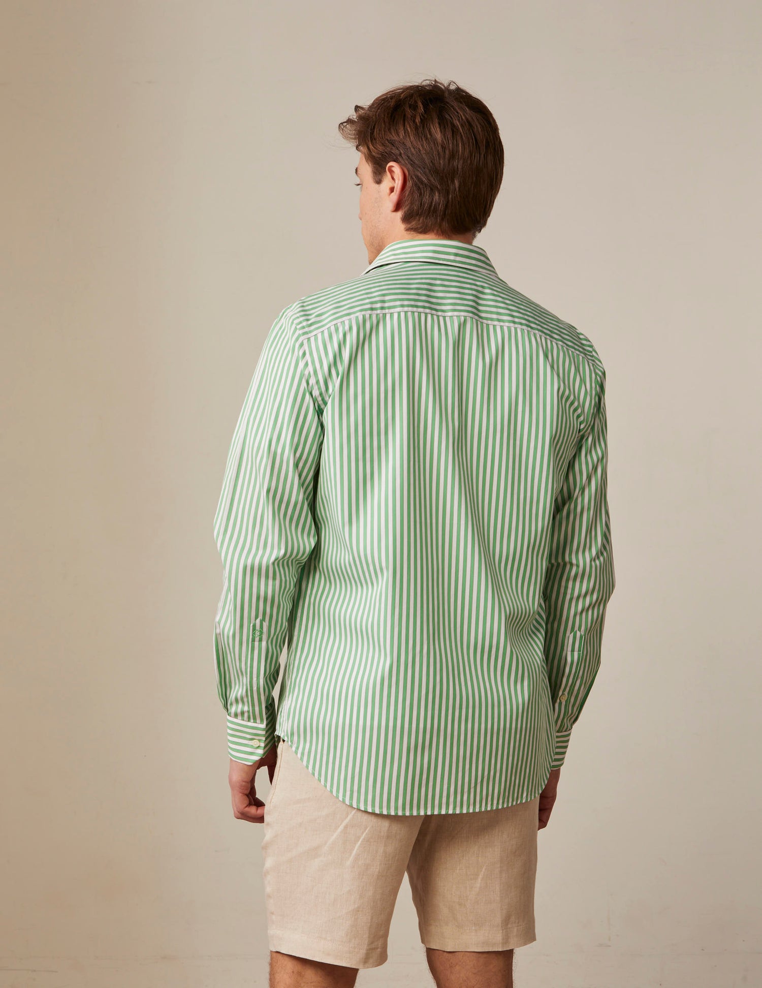 Striped green semi-fitted shirt - Poplin - Italian Collar#4
