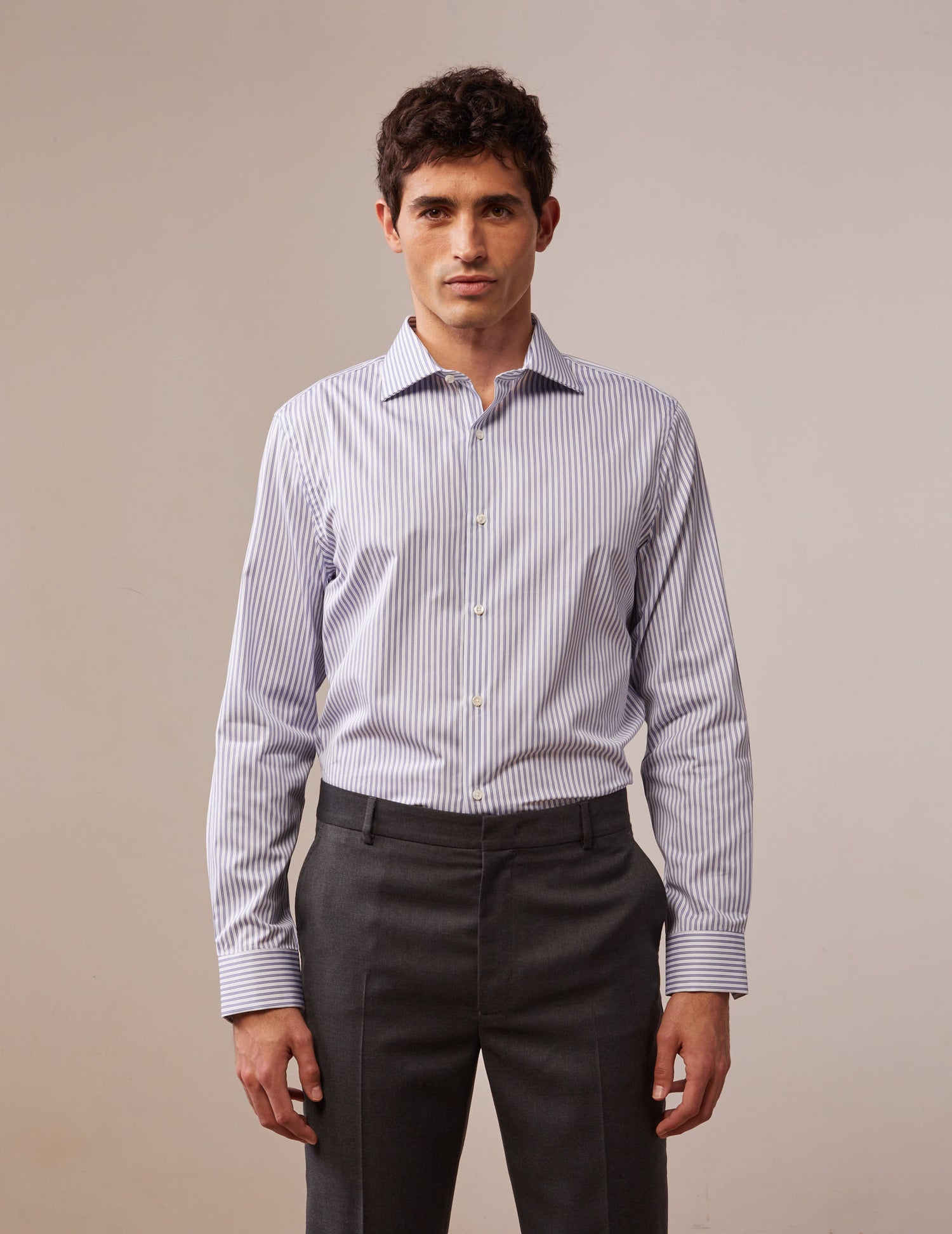  fitted navy Striped  shirt - Poplin - Italian Collar#3