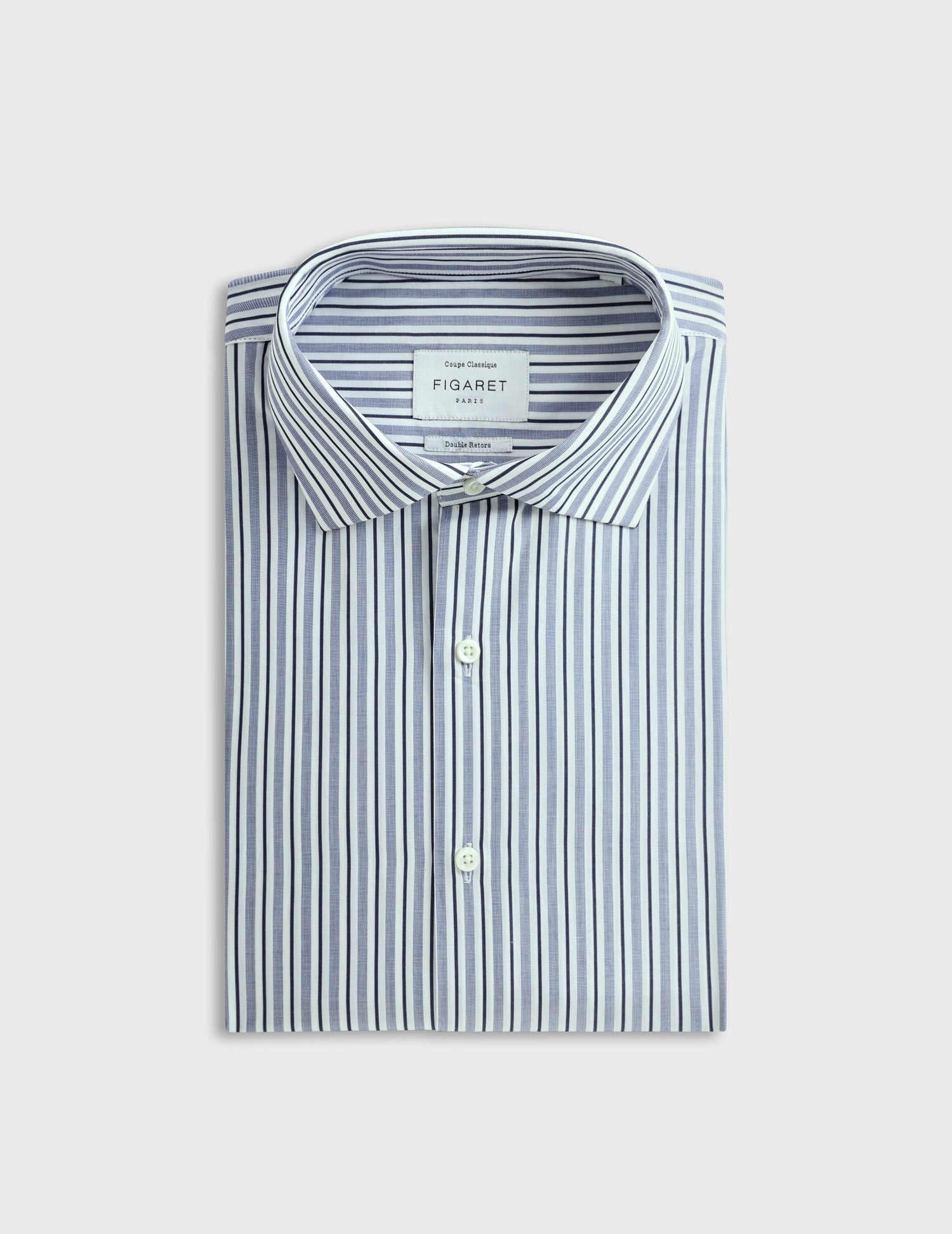 Chemise classique rayée bleu marine - Popeline - Col Italien