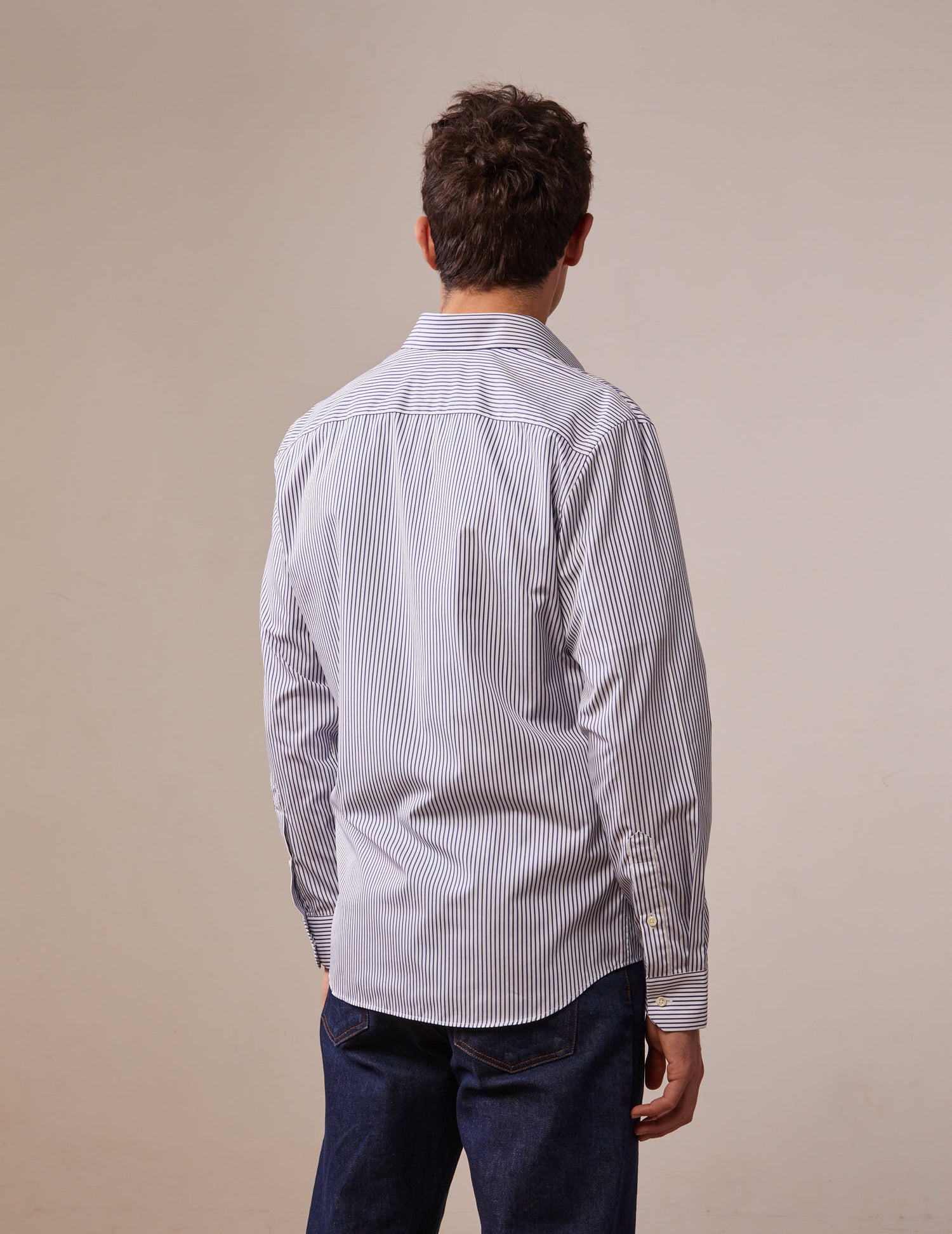 Striped navy semi-fitted wrinkle-free shirt - Poplin - Italian Collar#4
