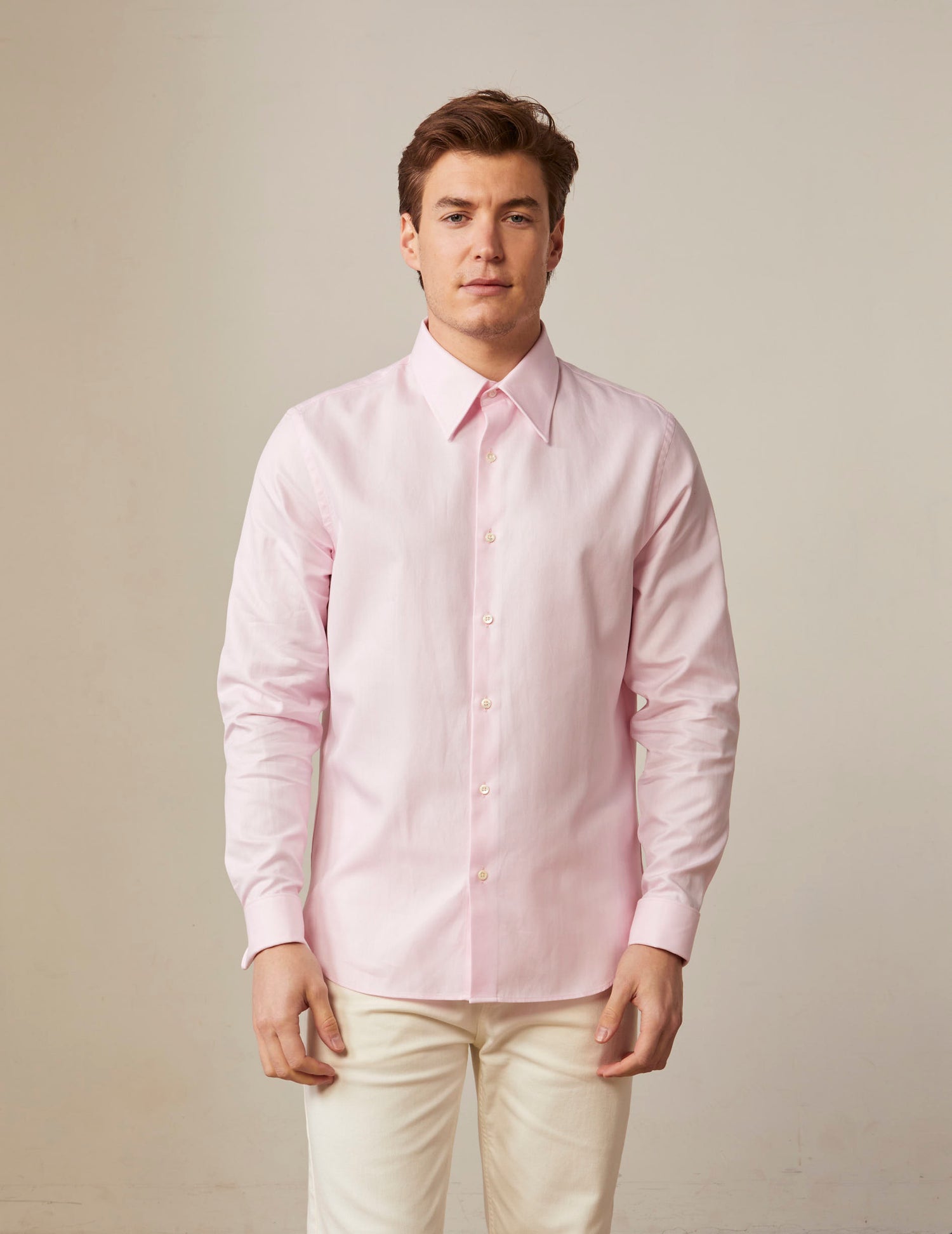 Chemise semi-ajustée rose clair - Chevron - Col Majestueux - Poignets Mousquetaires#5