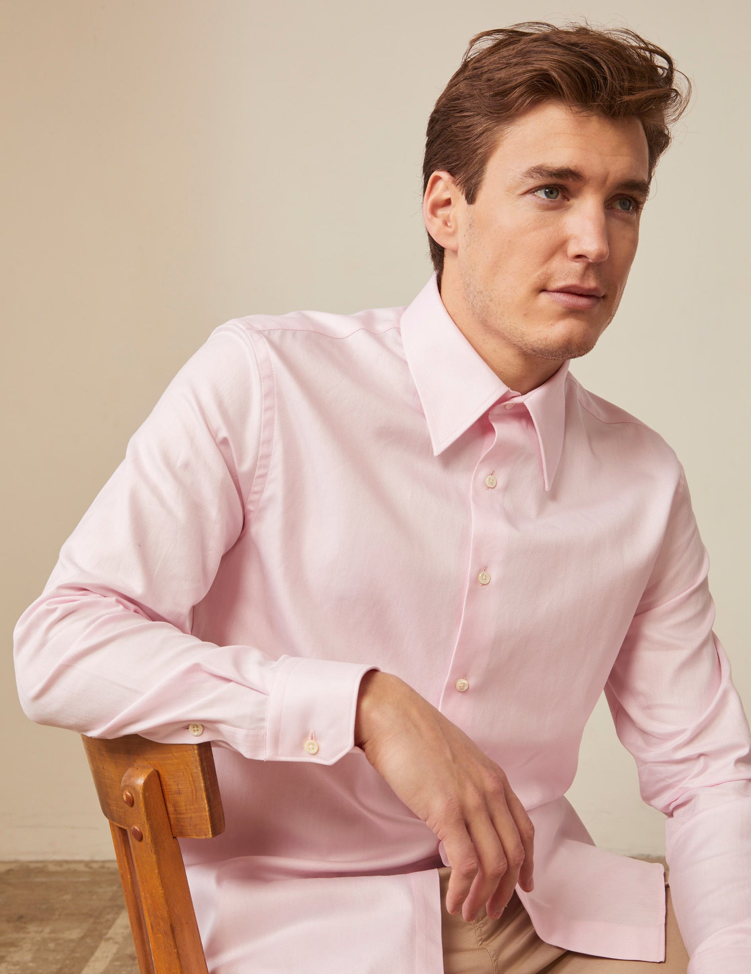 Chemise semi-ajustée rose clair - Chevron - Col Majestueux#5
