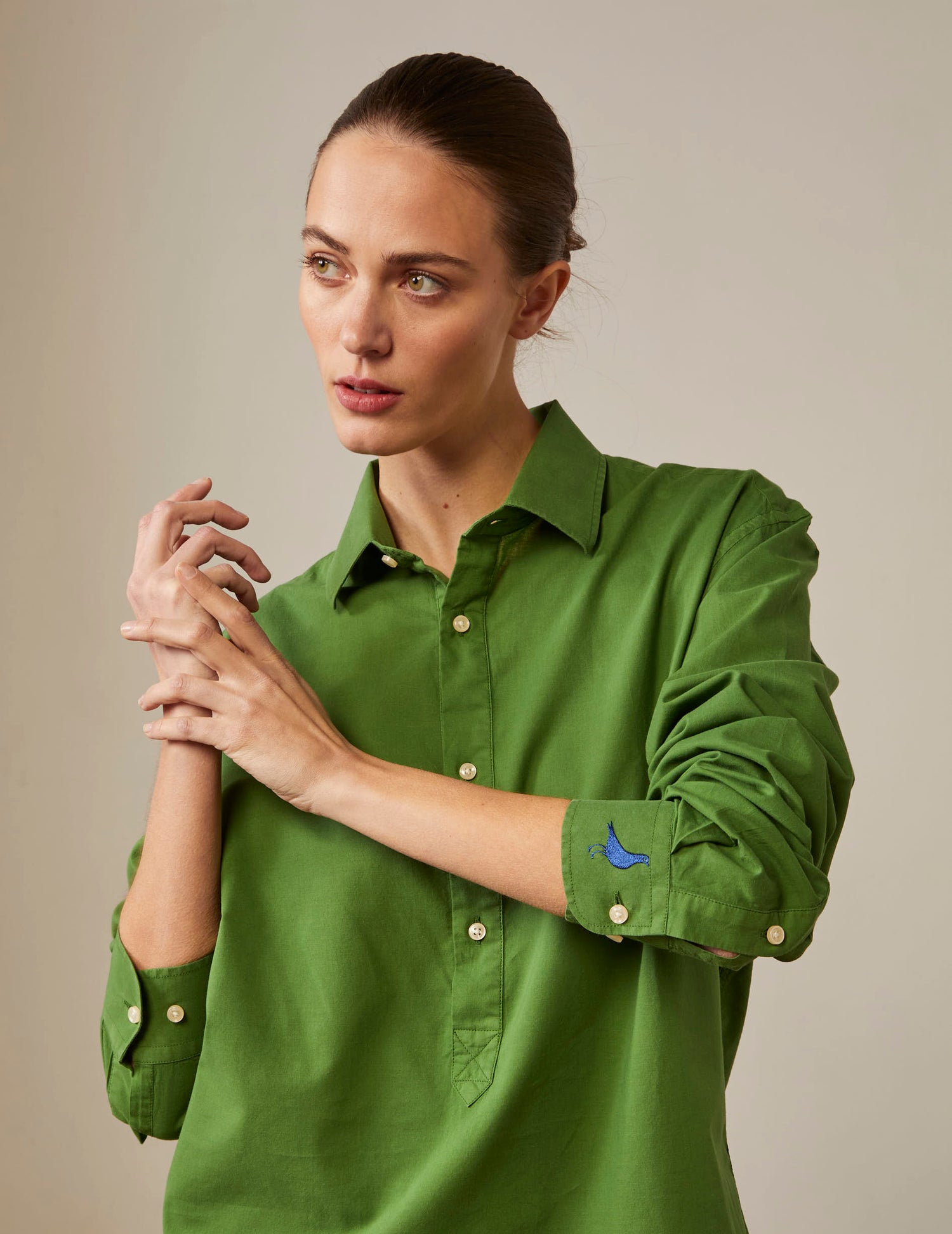 Green Cadaques shirt - Cotton voile - Shirt  Collar#2