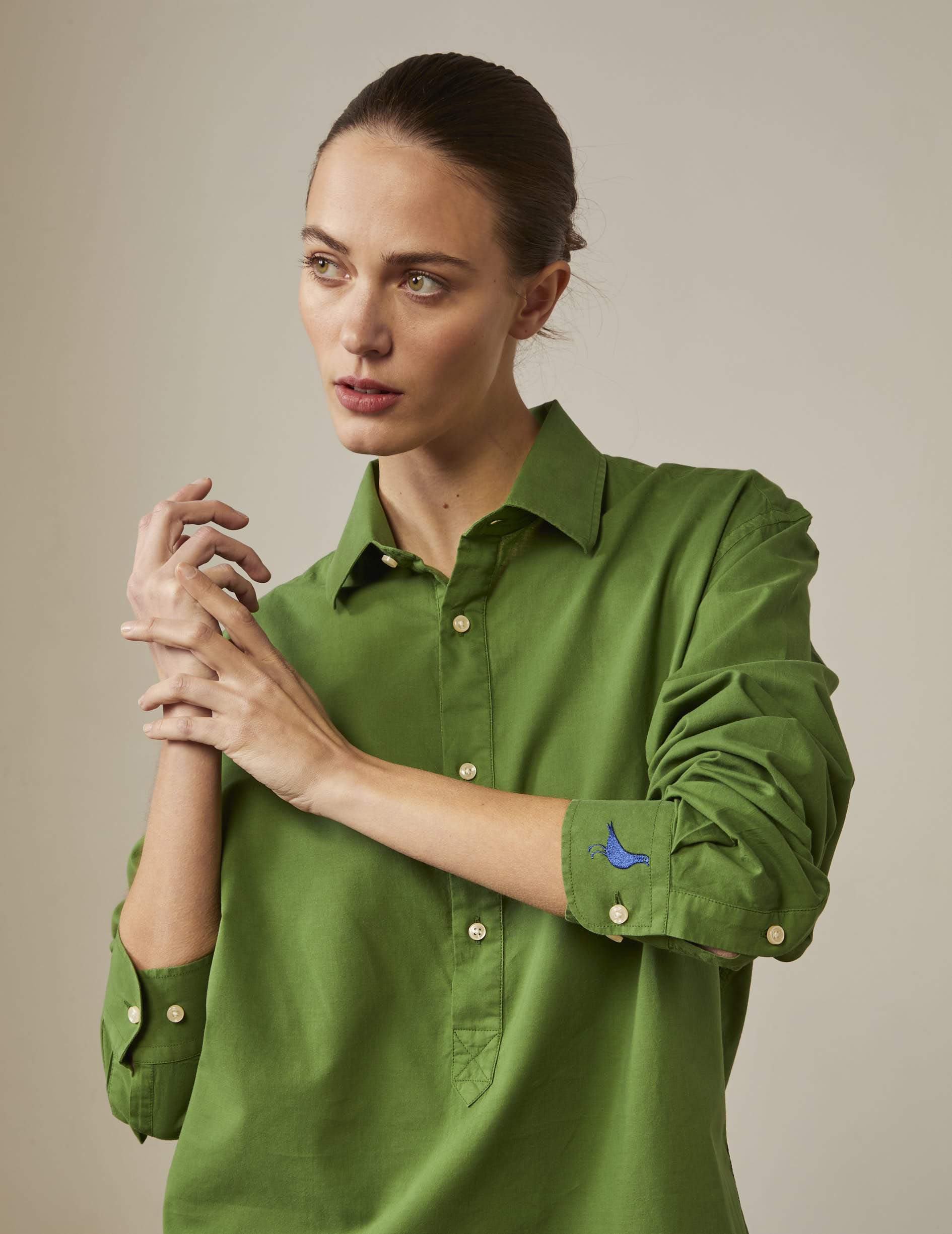 Green Cadaques shirt - Cotton voile - Shirt  Collar