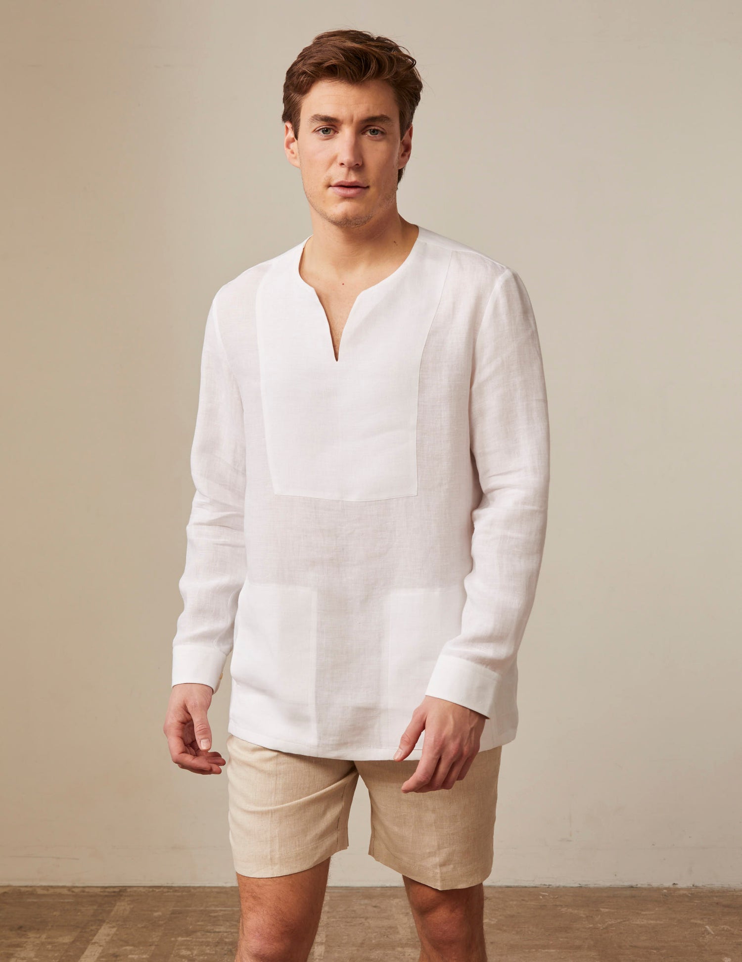 White Formentera shirt - Linen - Tunisian Collar#3