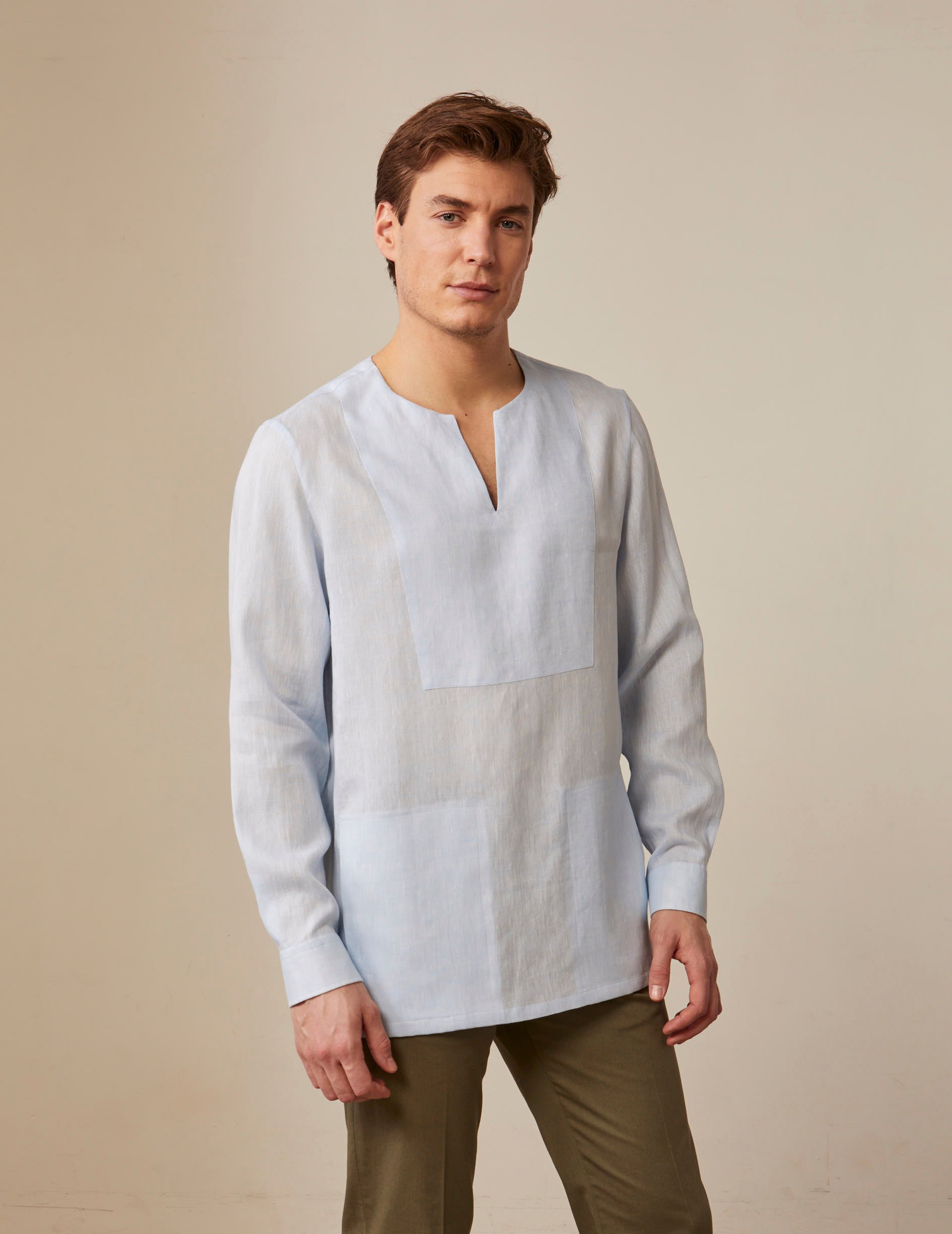 Light blue Formentera shirt - Linen - Tunisian Collar