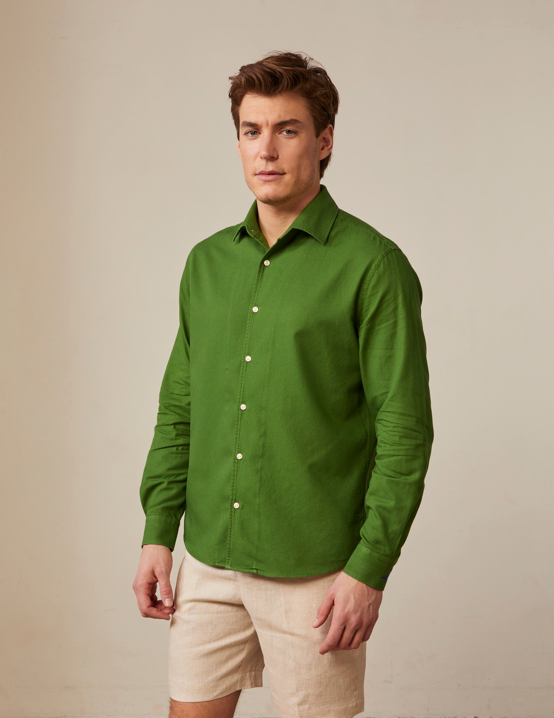 Pedro green shirt - Piqué cotton - Shirt Collar