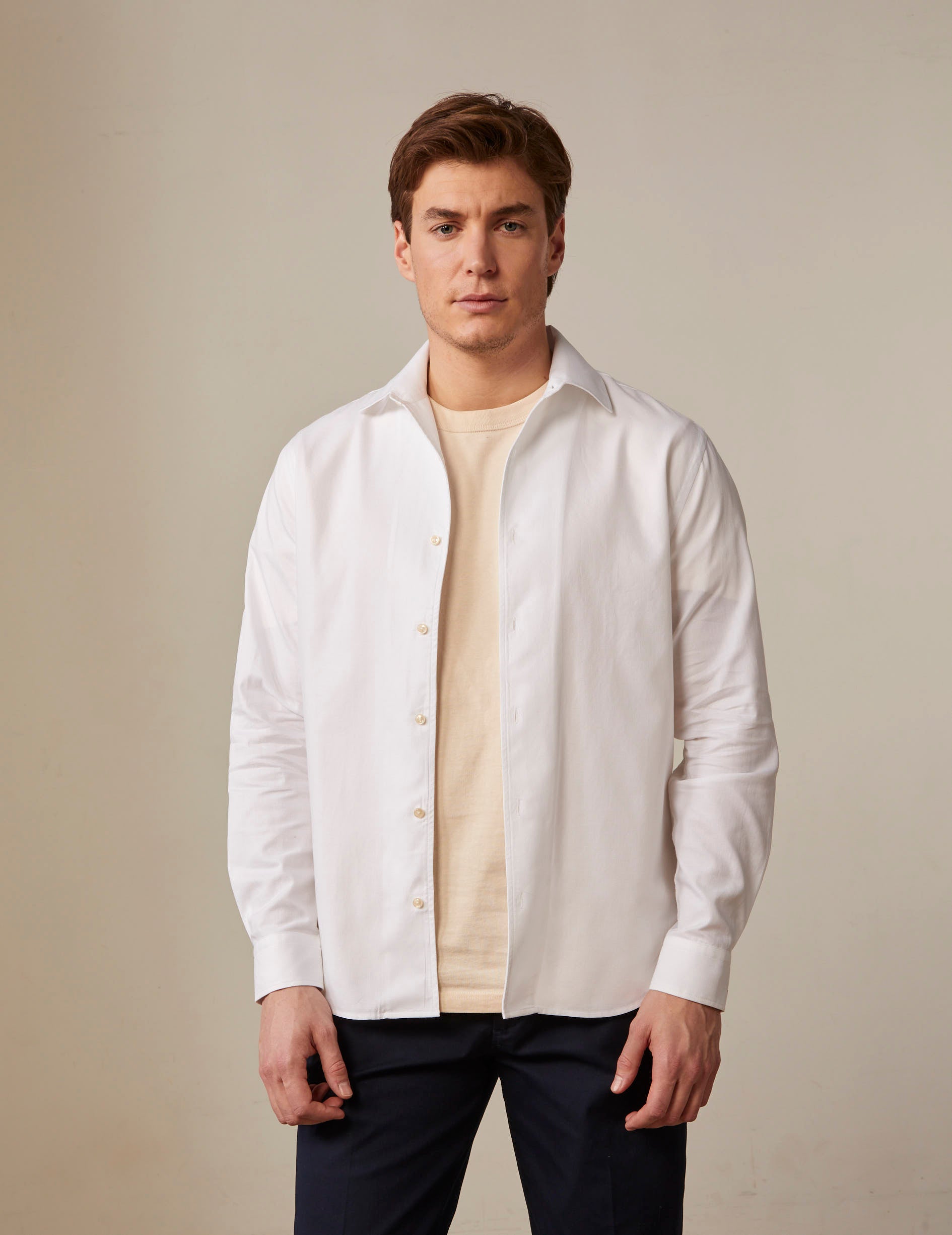 White Pedro shirt - Piqué cotton - Shirt Collar