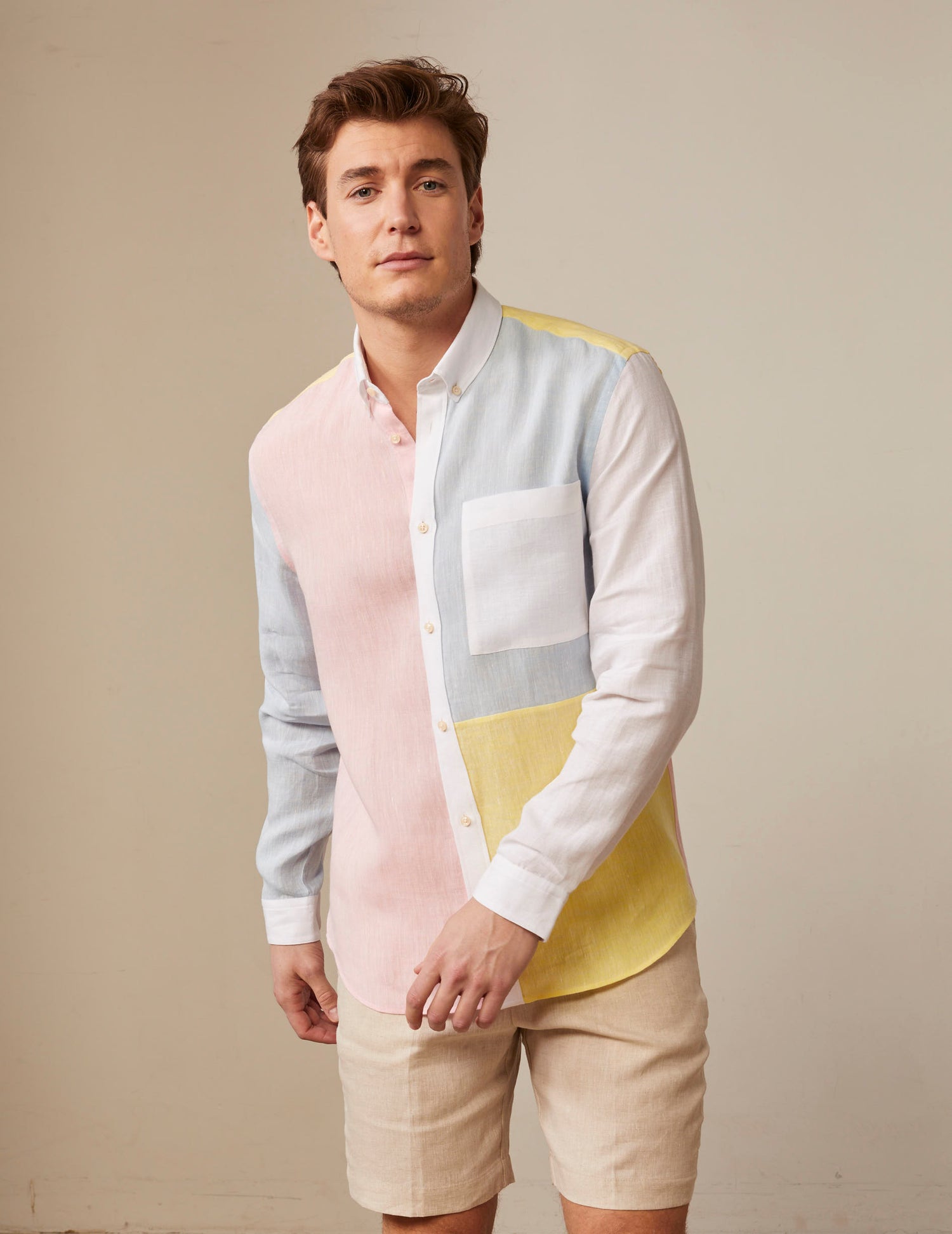 Multicolor William fun shirt - Linen - American Collar#1