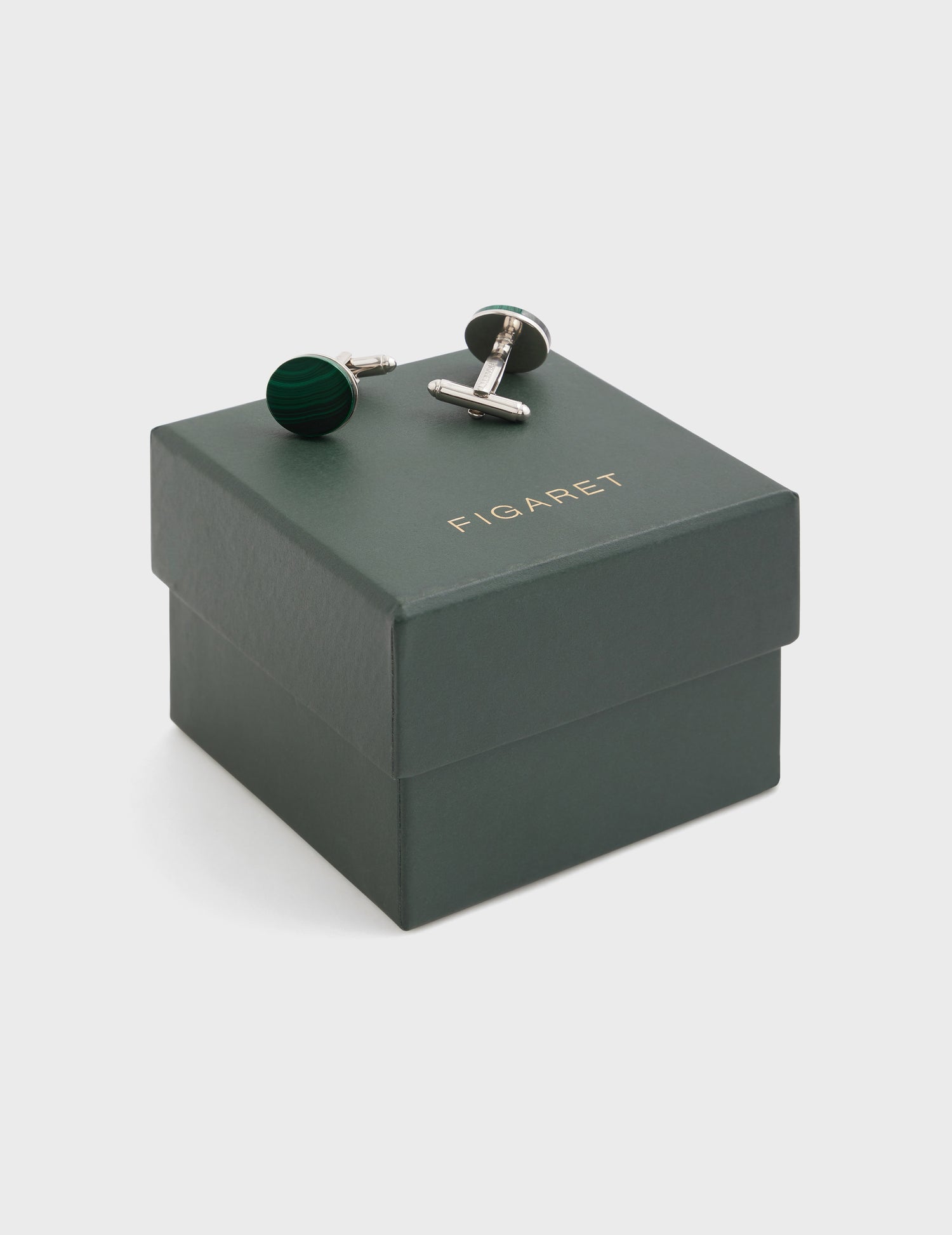 silver-plated metal with malachite insert Cufflinks