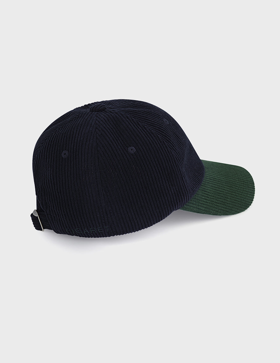 Casquette en velours marine et verte