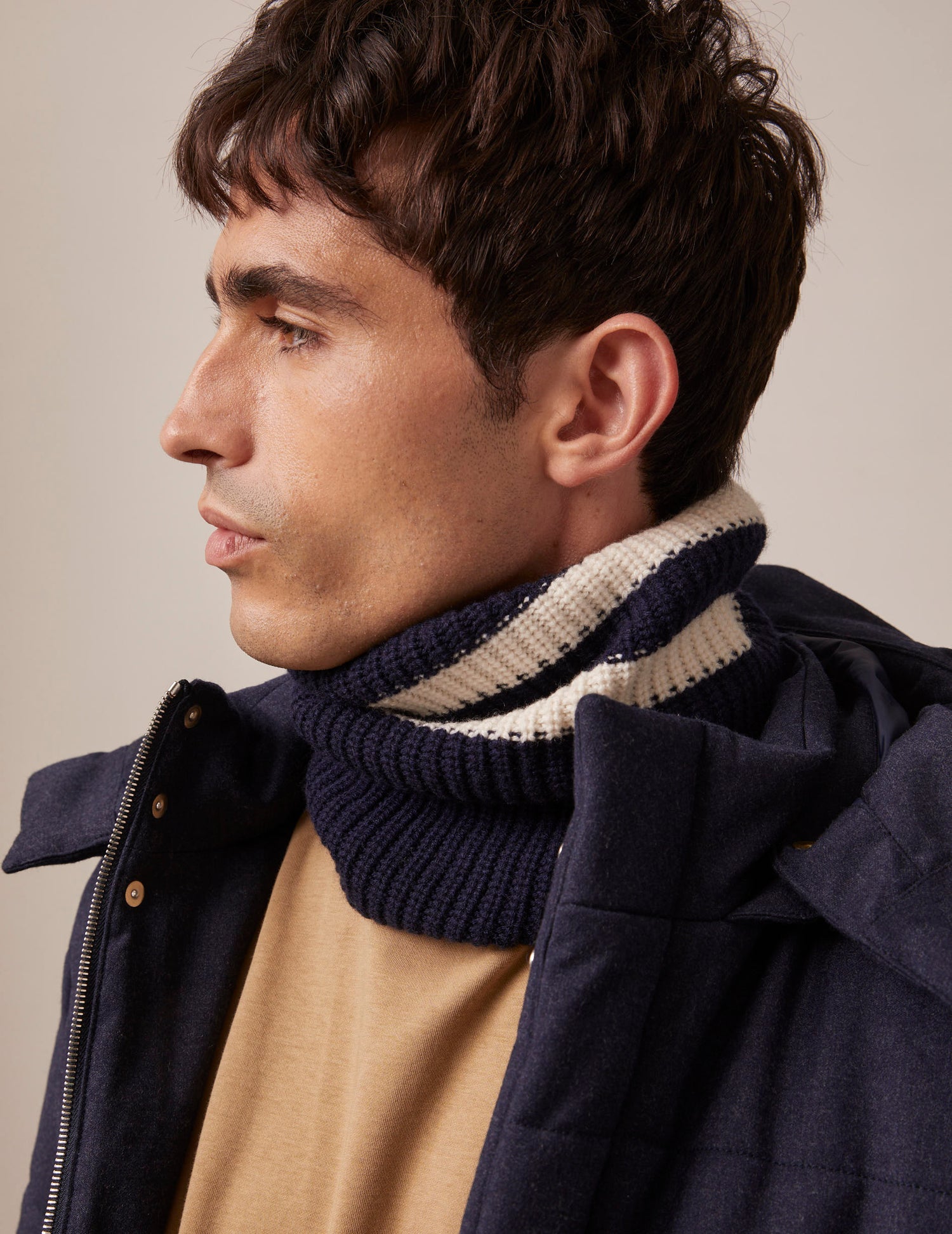 Isola down jacket in navy blue flannel