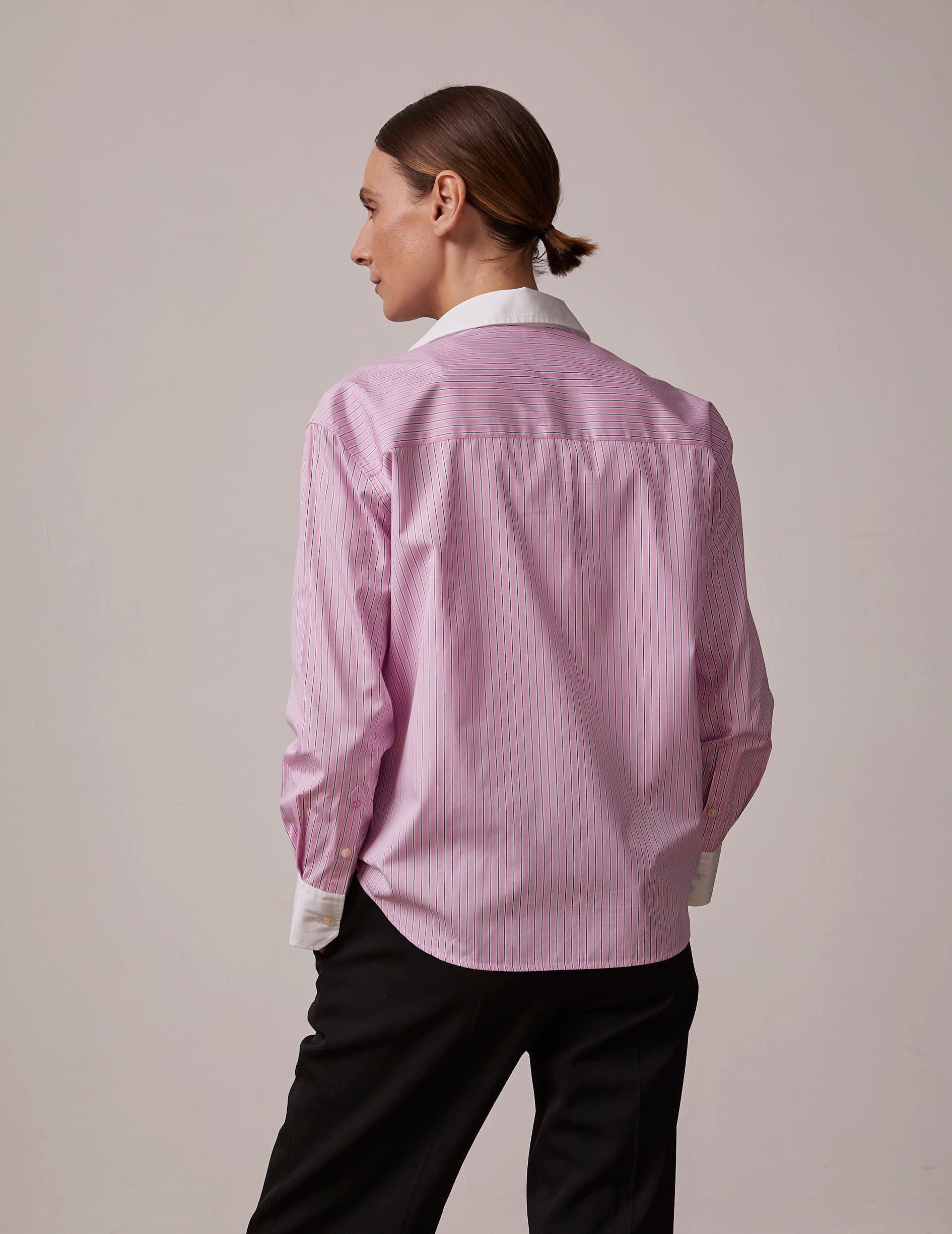 Chemise Ambre rayée rose - Popeline - Col Chemise