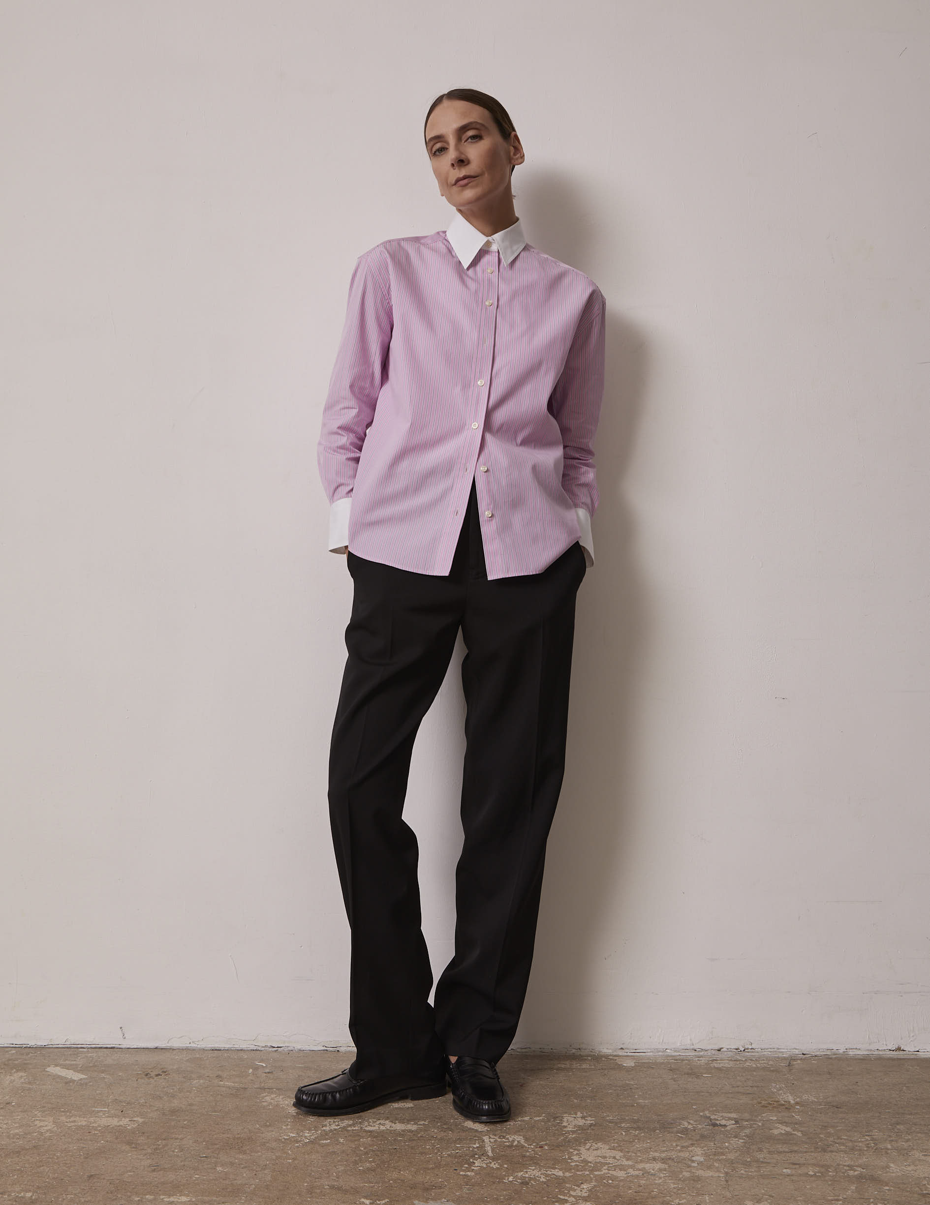 Pink striped Amber shirt - Poplin - Shirt Collar