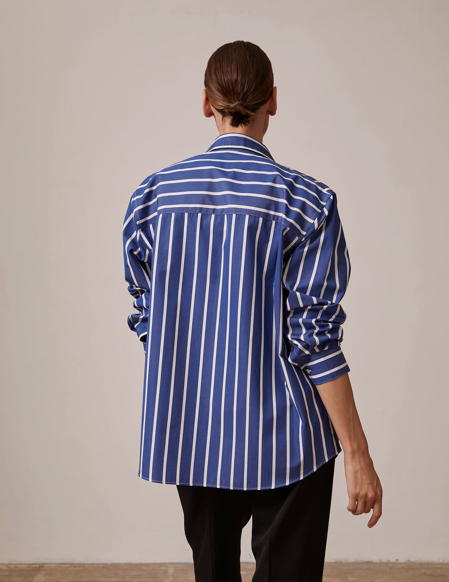 navy blue striped Delina shirt - Poplin - Shirt Collar#2