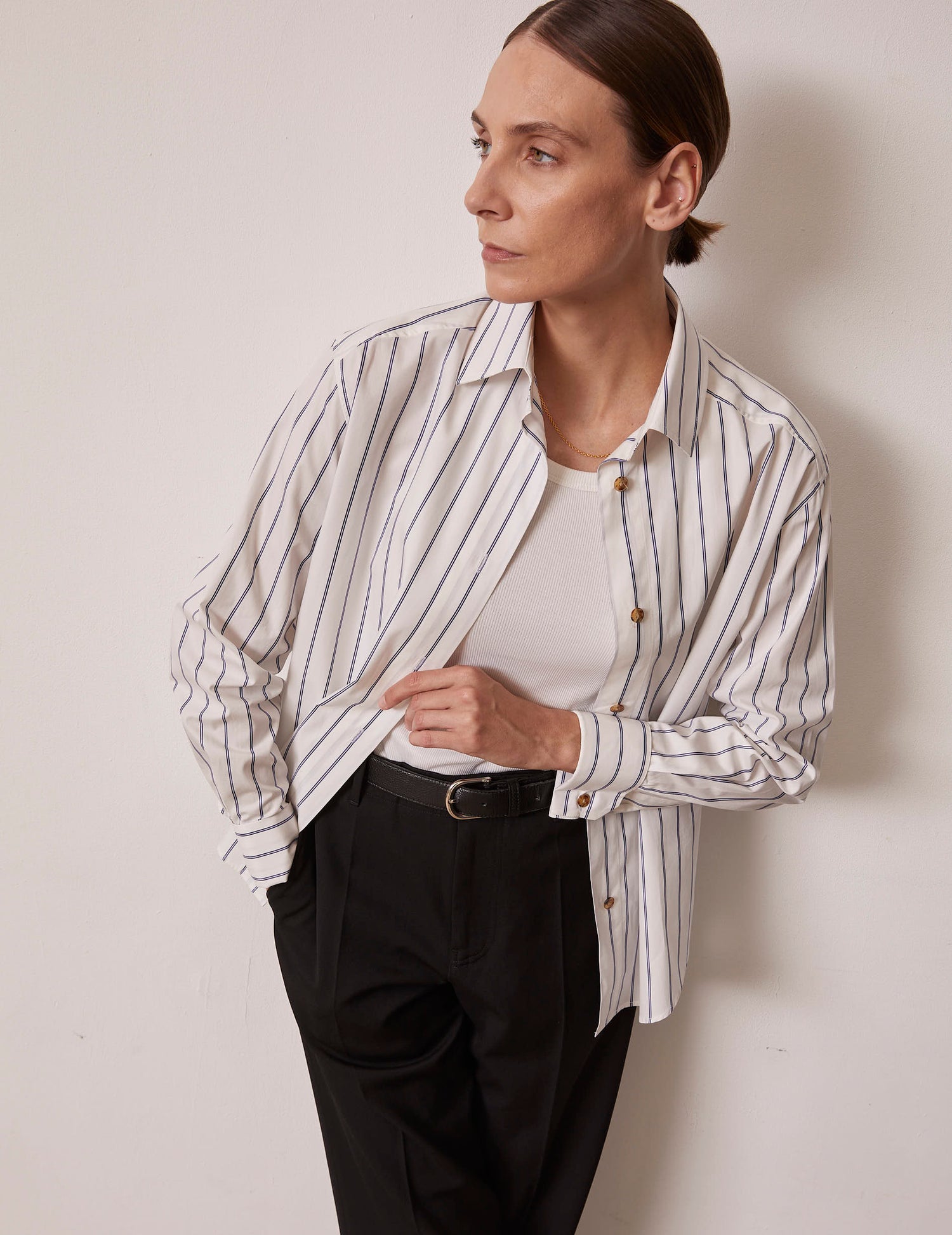 Hannah blue striped shirt - Poplin - Shirt Collar - Musketeers Cuffs