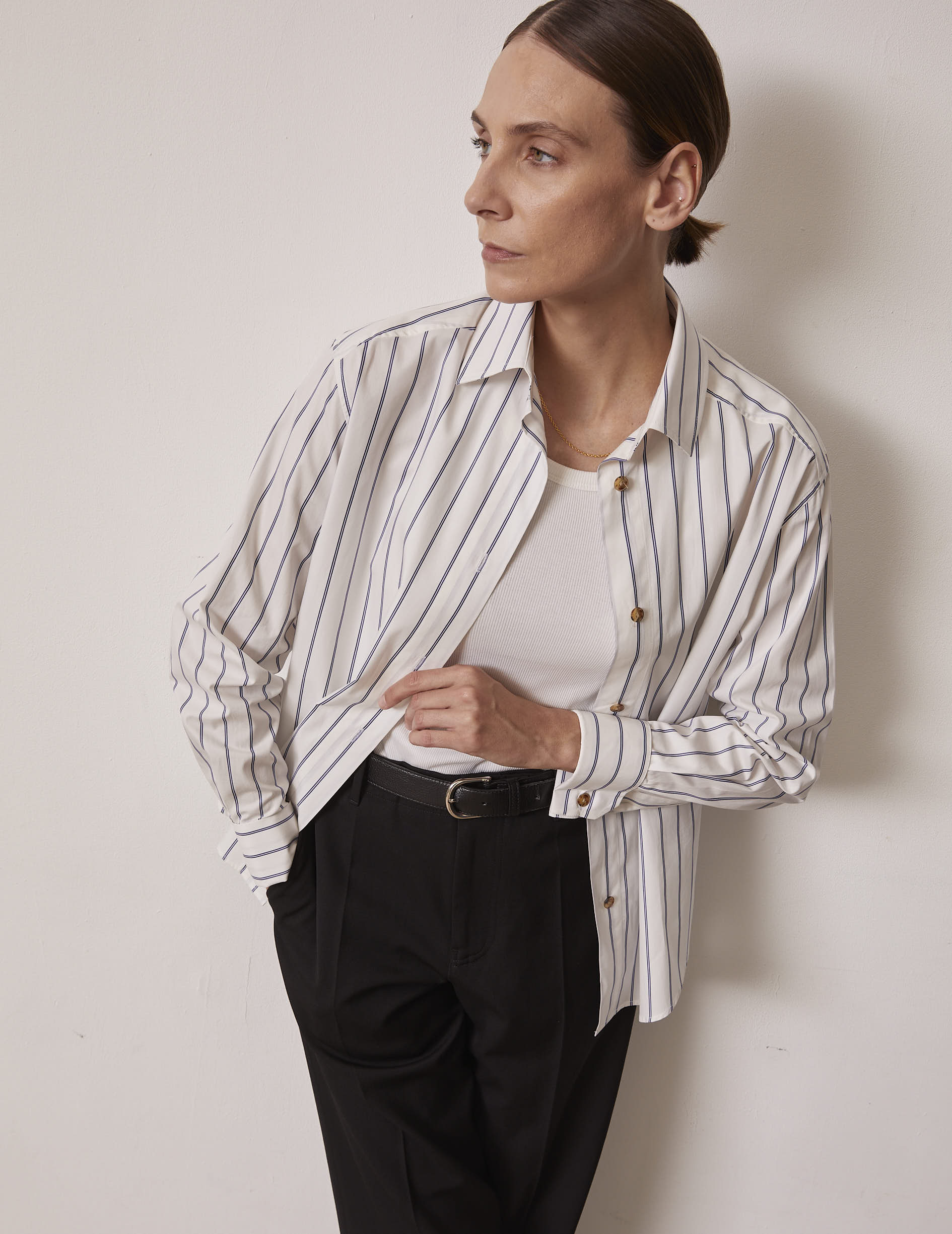 Hannah blue striped shirt - Poplin - Shirt Collar - Musketeers Cuffs