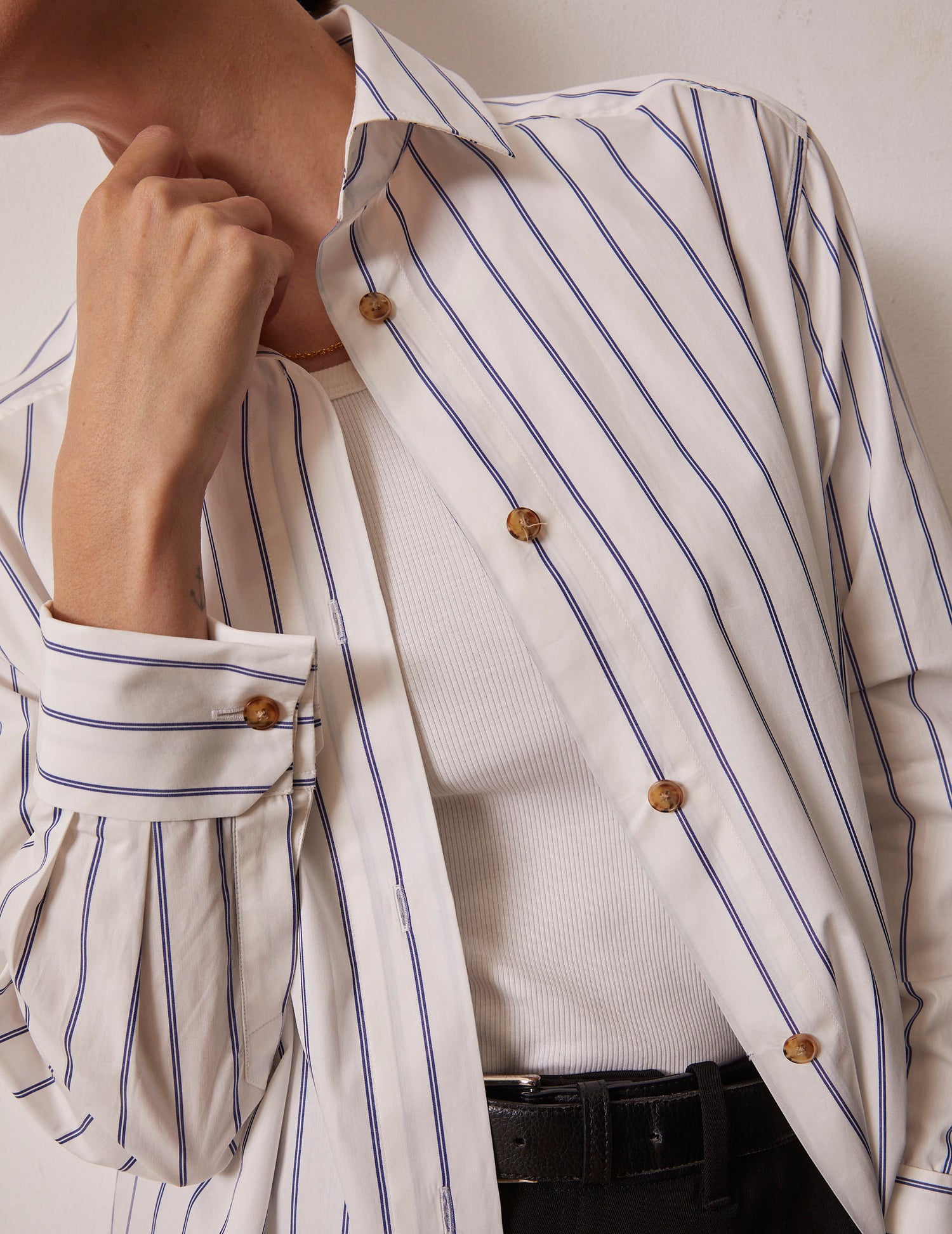 Hannah blue striped shirt - Poplin - Shirt Collar - Musketeers Cuffs#4