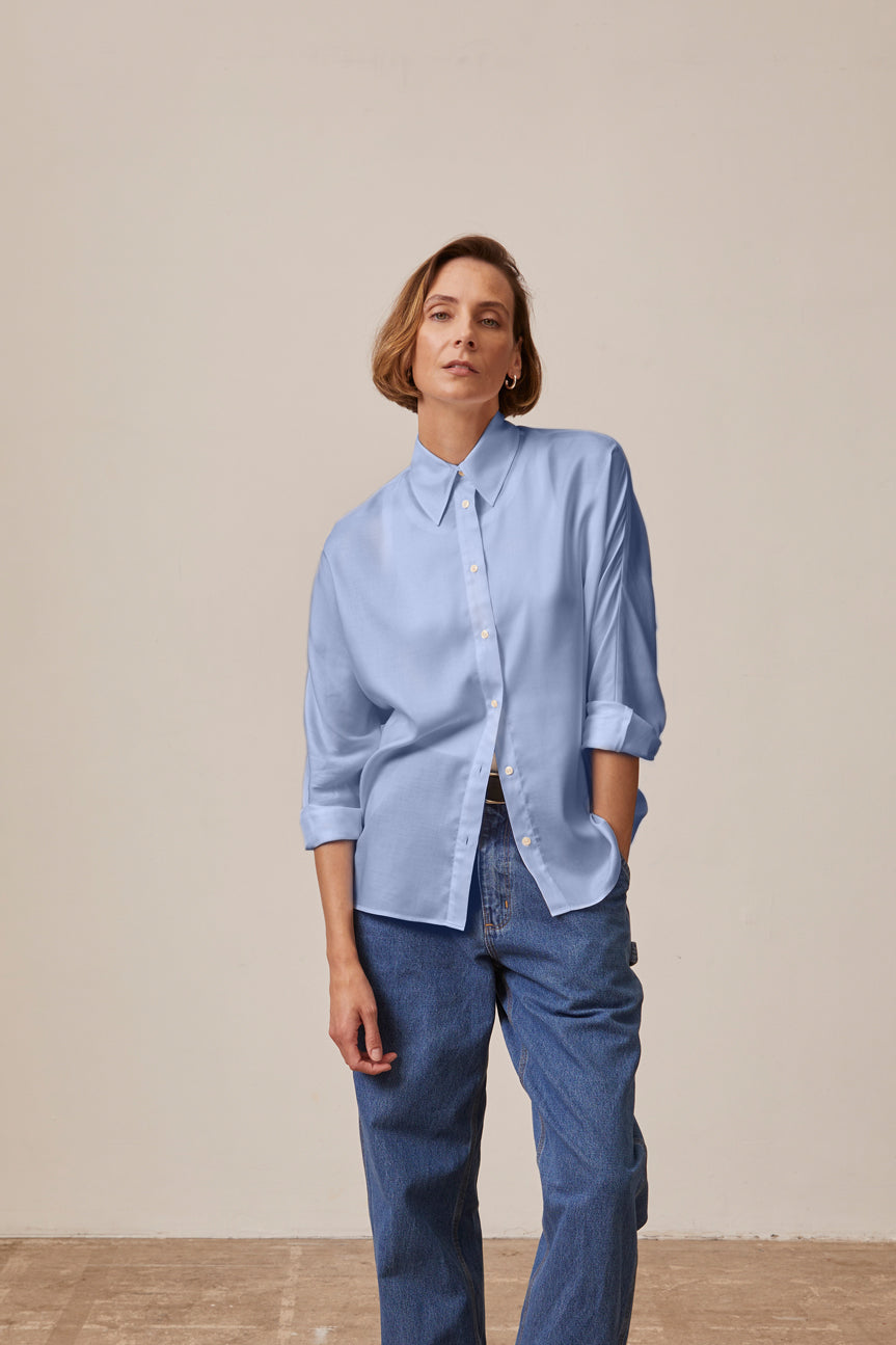 Chemise Ilaria bleue - Lyocell - Col Chemise#3