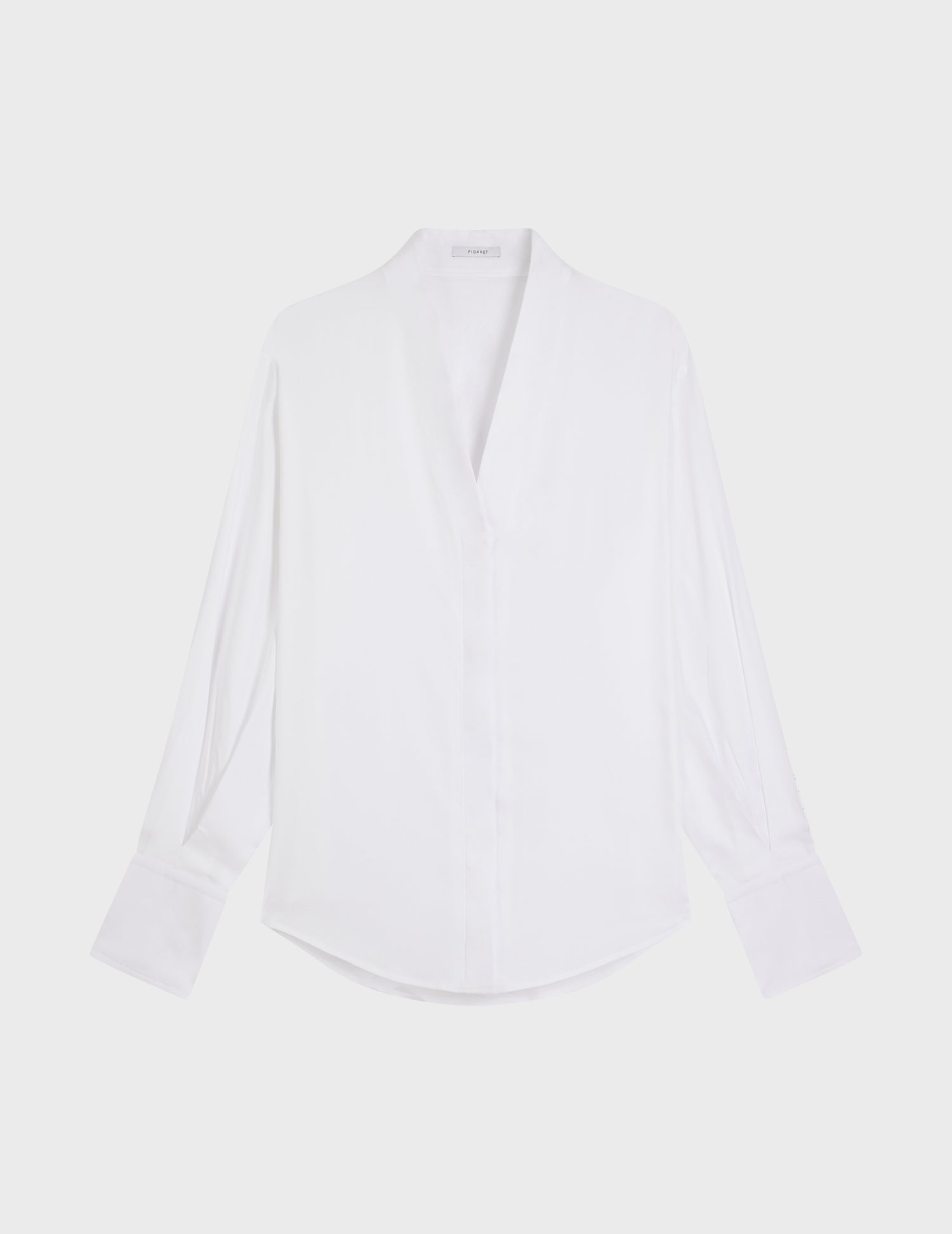 Ilena Hidden button placket white shirt - Lyocell - Rising shawl Collar#4