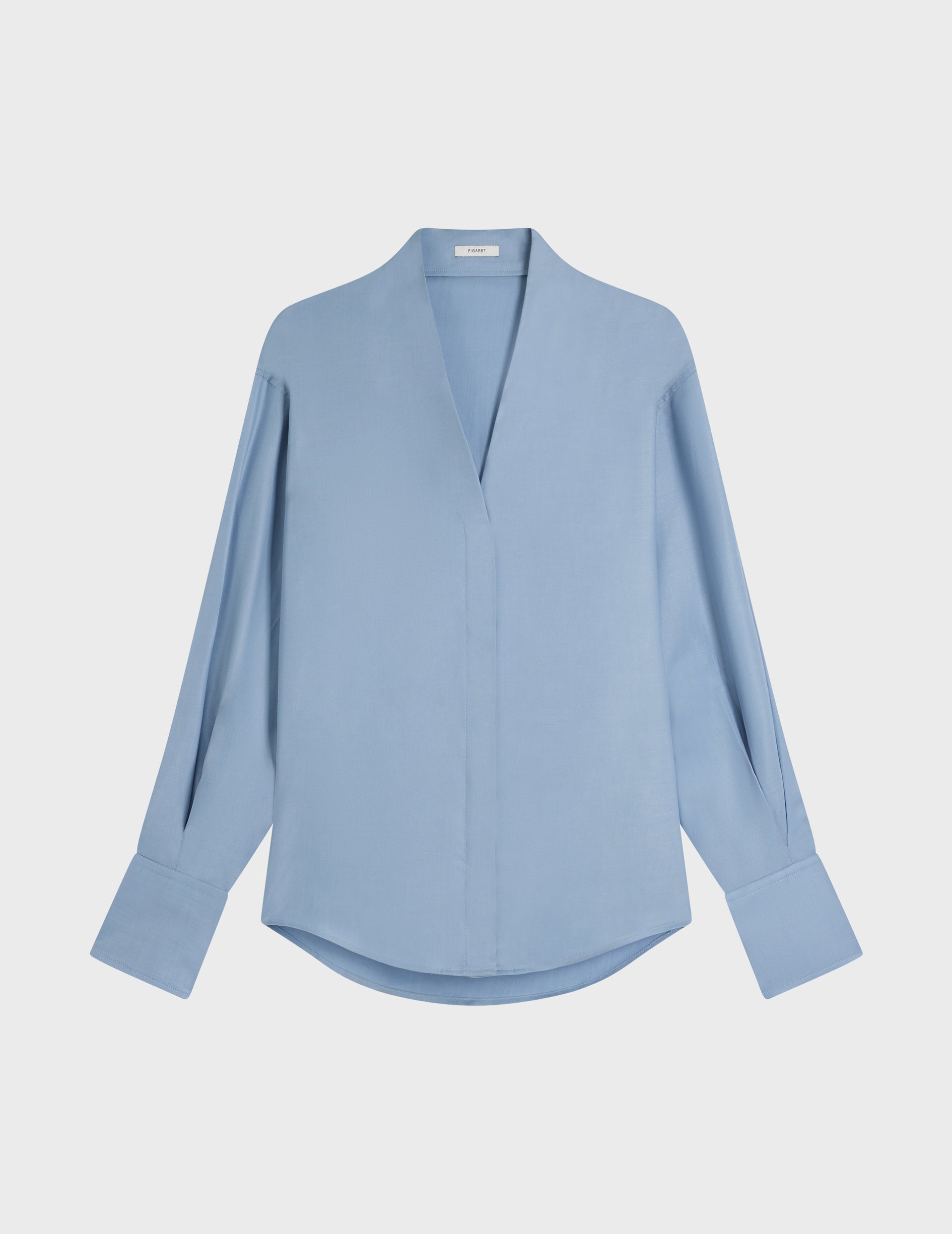 Ilena Hidden button placket blue shirt - Lyocell - Rising shawl Collar