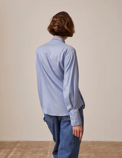 Ilena Hidden button placket blue shirt