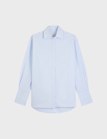 Irene Hidden button placket blue shirt