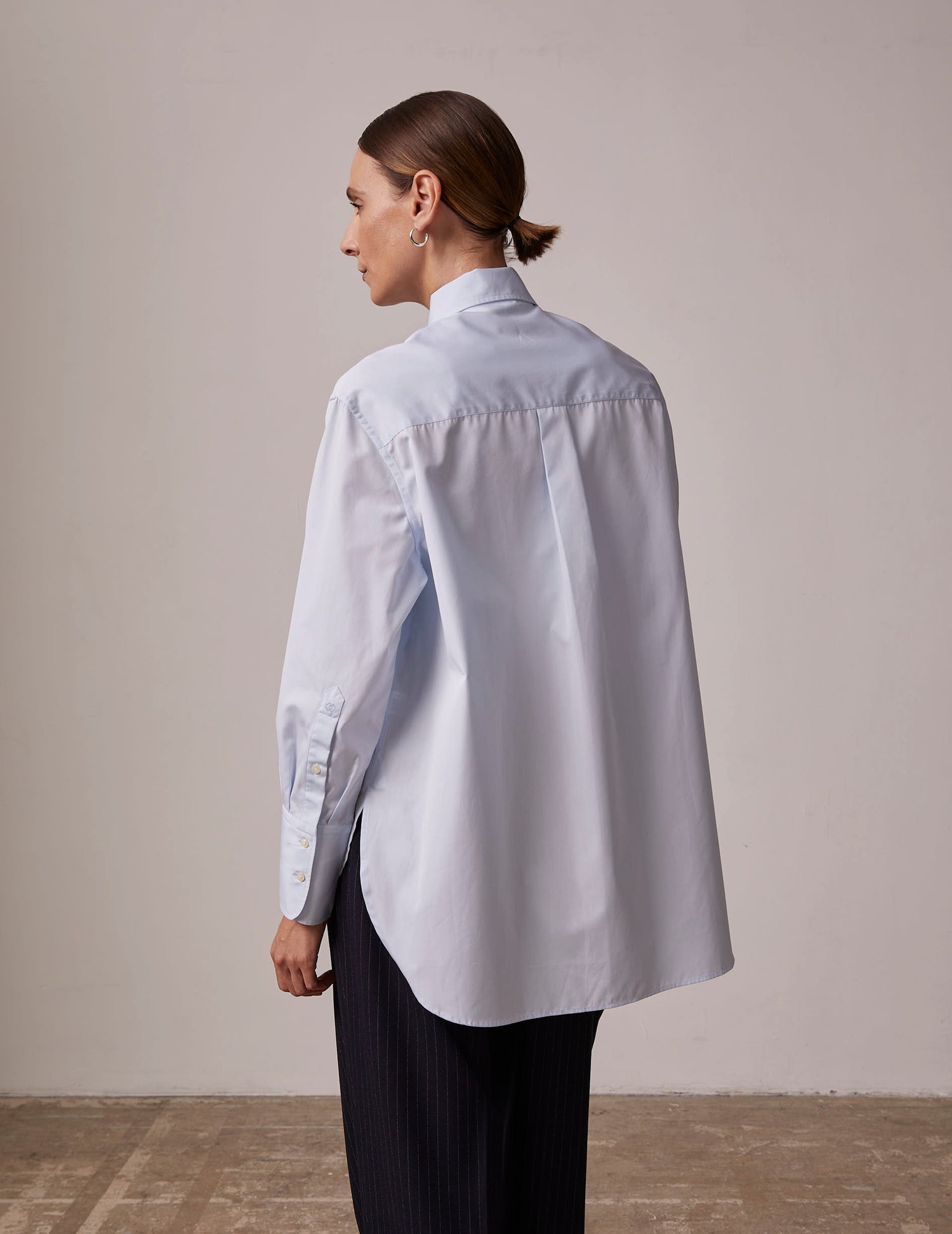 Irene Hidden button placket blue shirt - Poplin - Shirt Collar#2