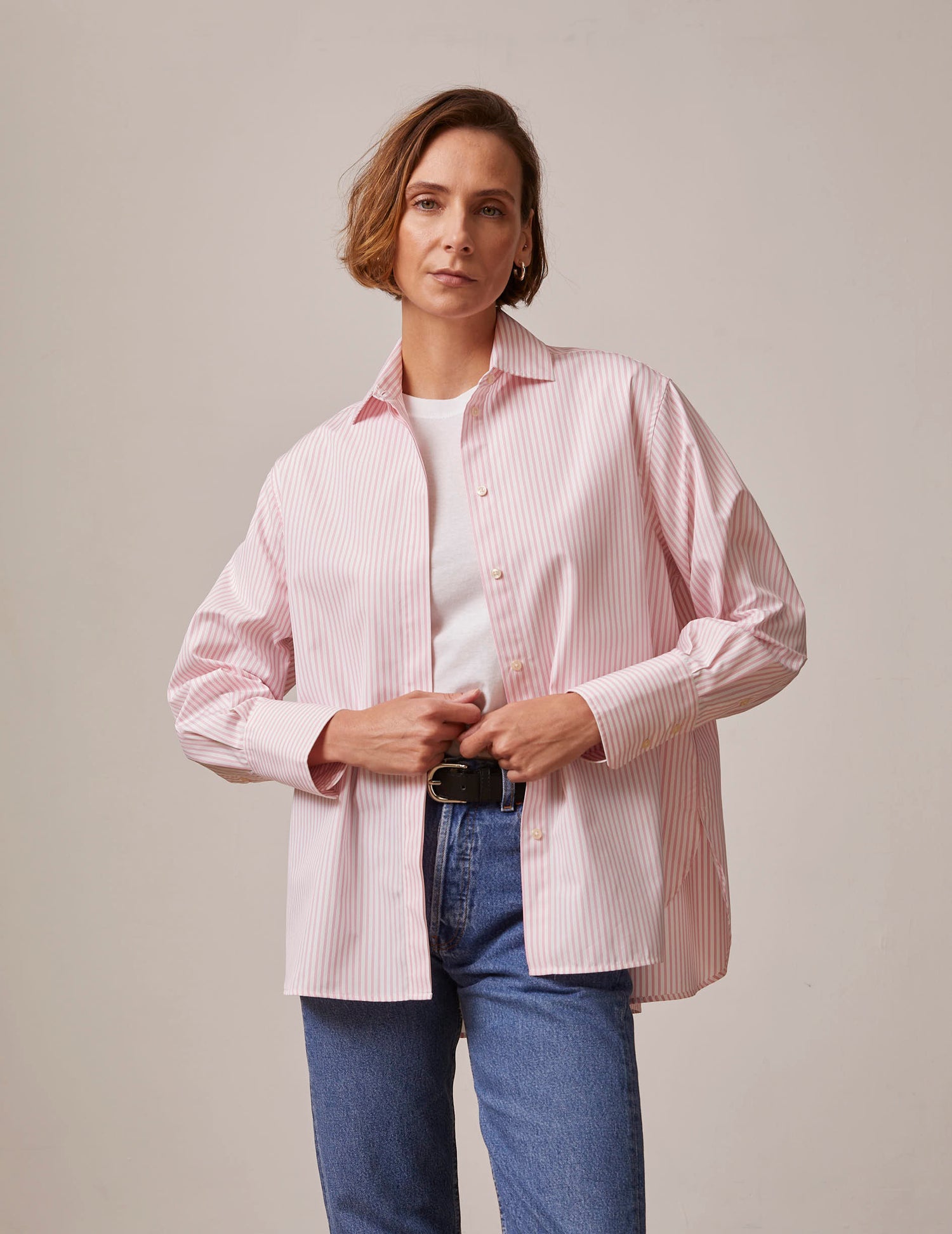 pink Hidden button placket Irene shirt - Poplin - Shirt Collar#2