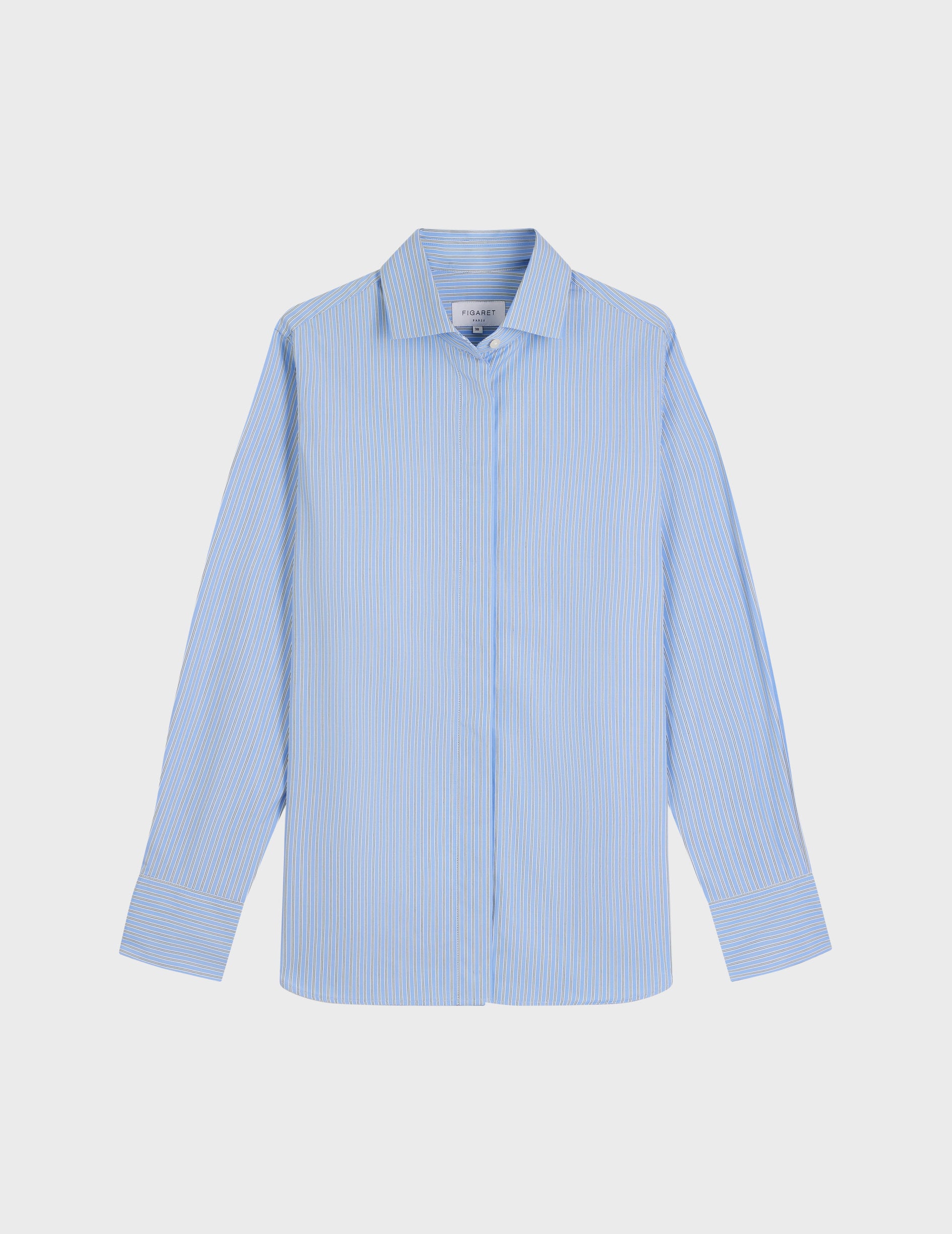 Irina Hidden button placket blue striped shirt - Poplin - Italian Collar