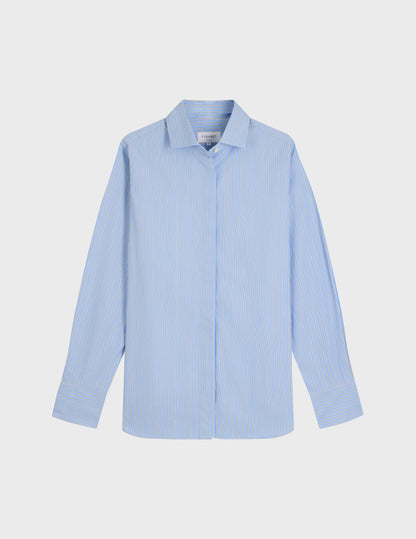 Irina Hidden button placket blue striped shirt