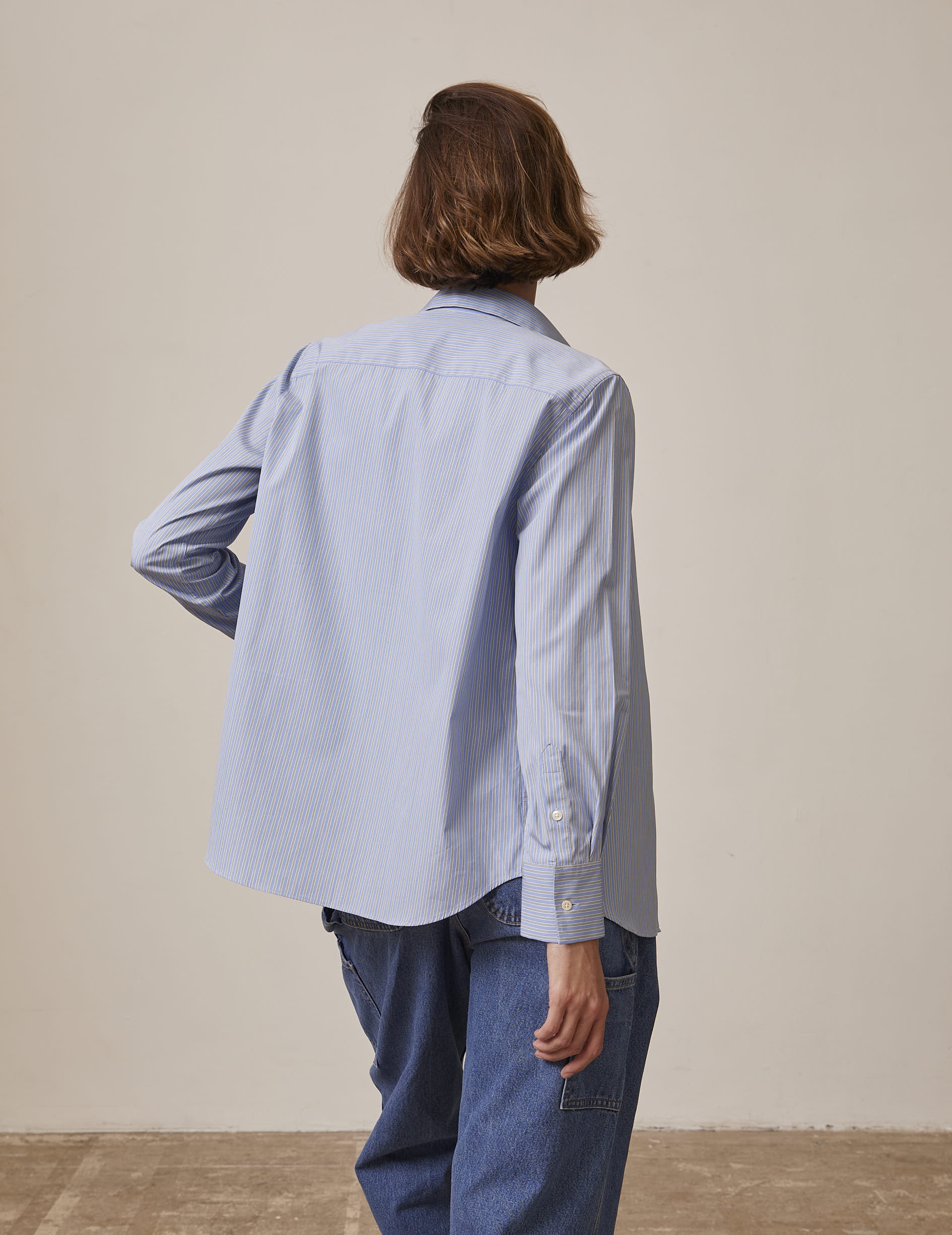 Irina Hidden button placket blue striped shirt - Poplin - Italian Collar