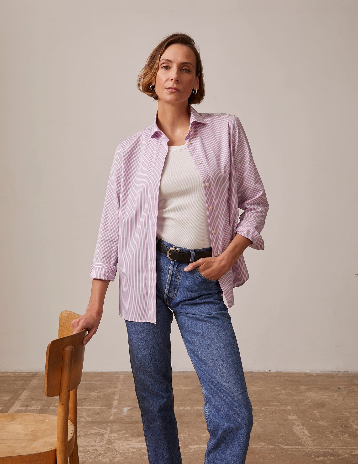 Irina Hidden button placket pink striped shirt - Poplin - Italian Collar